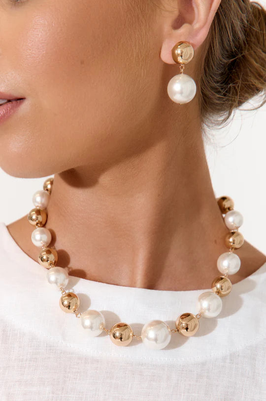 Adorne Faux Pearl Metal Ball Necklace 2556 - Available in 2 Colours