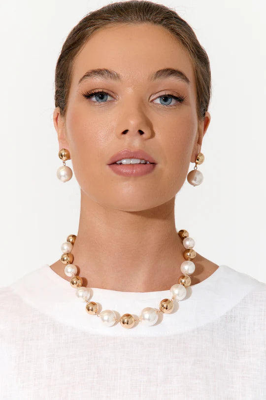 Adorne Faux Pearl Metal Ball Necklace 2556 - Available in 2 Colours
