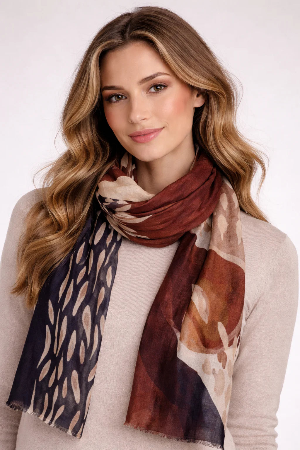 Wearable Art Terracotta Eclipse Scarf - Brown Multi
