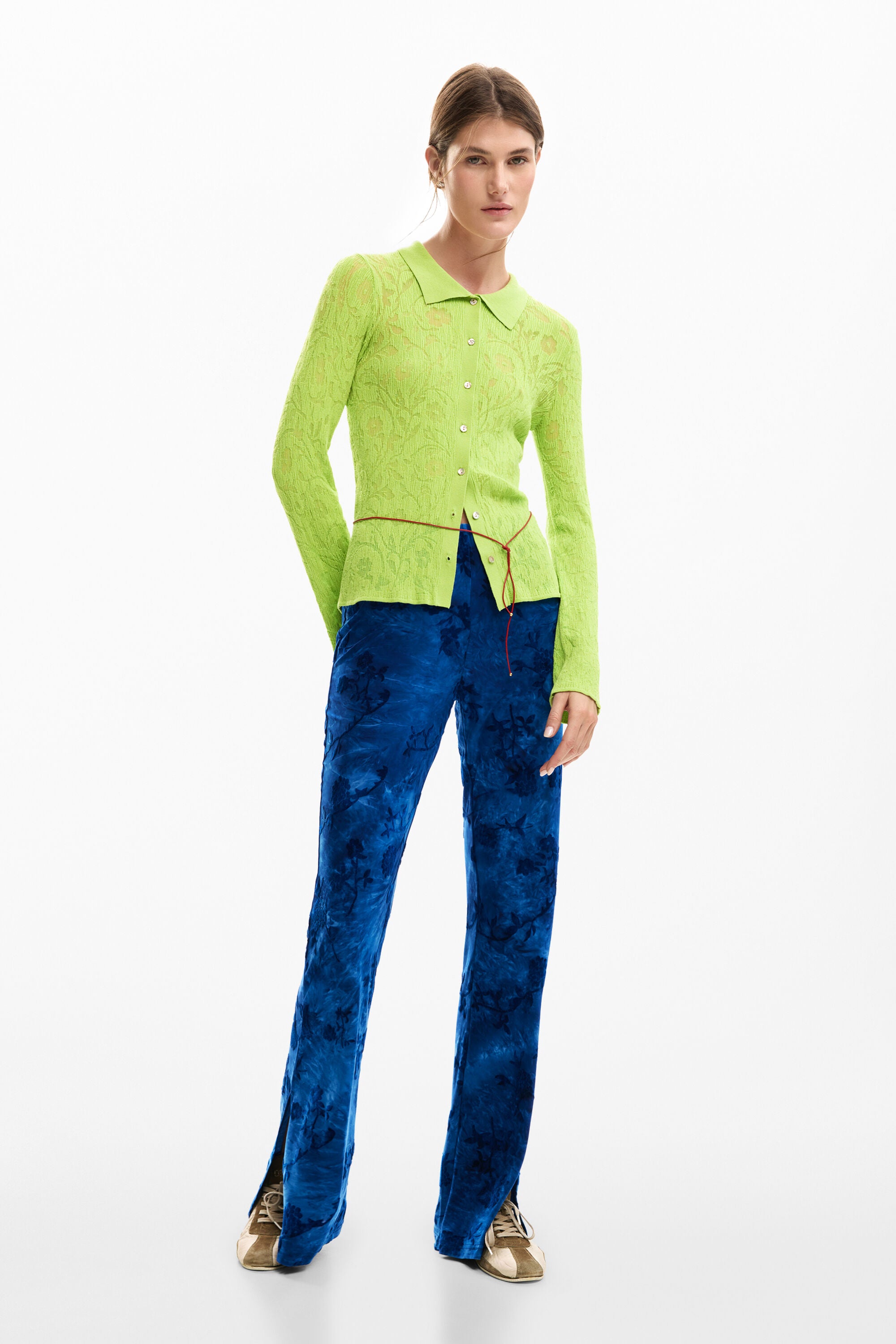 Desigual Embossed Floral Print Top - Lime Green