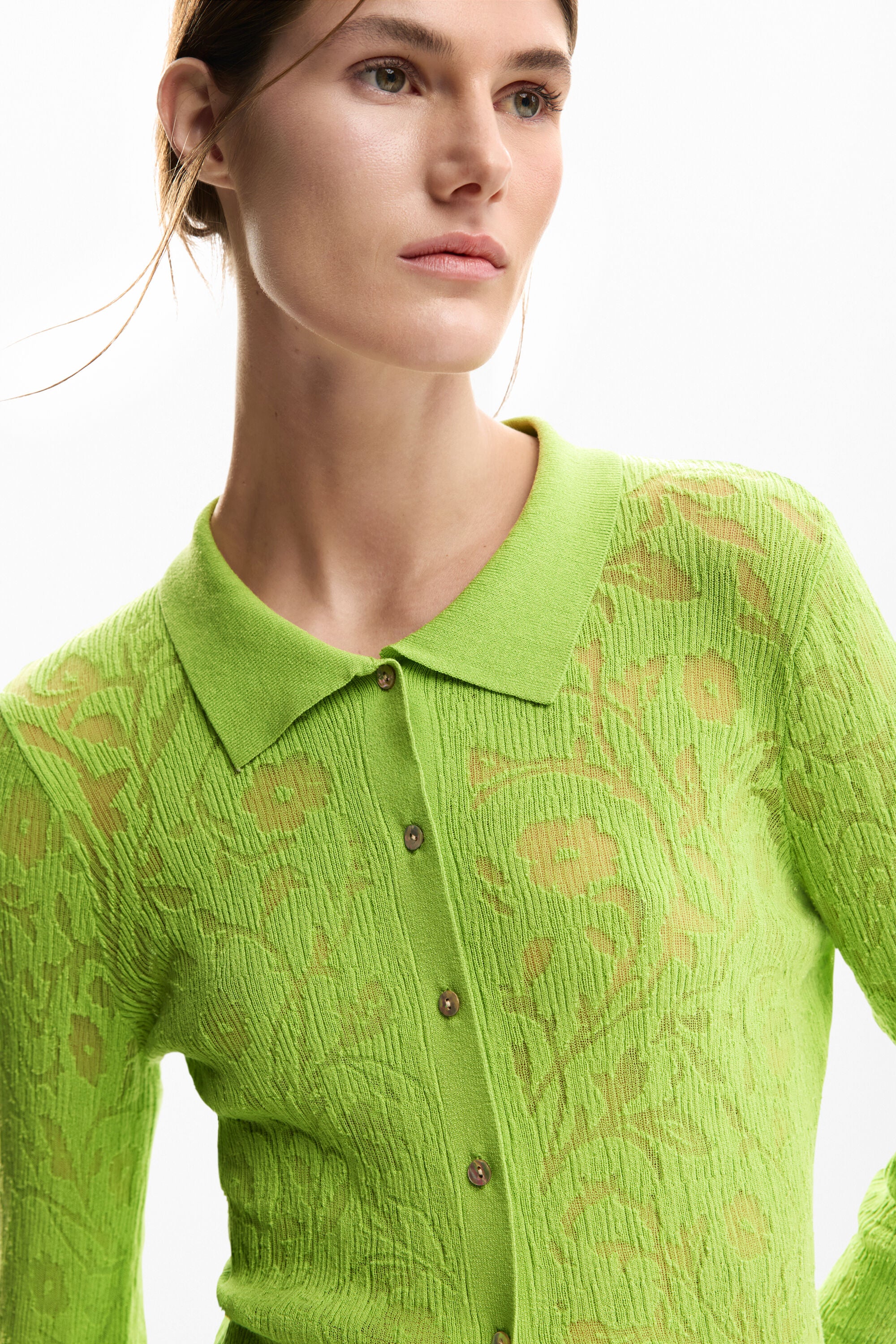 Desigual Embossed Floral Print Top - Lime Green