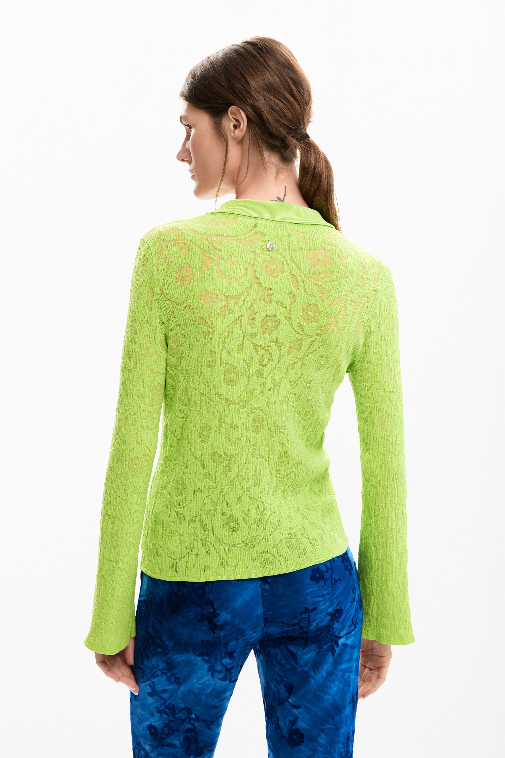 Desigual Embossed Floral Print Top - Lime Green