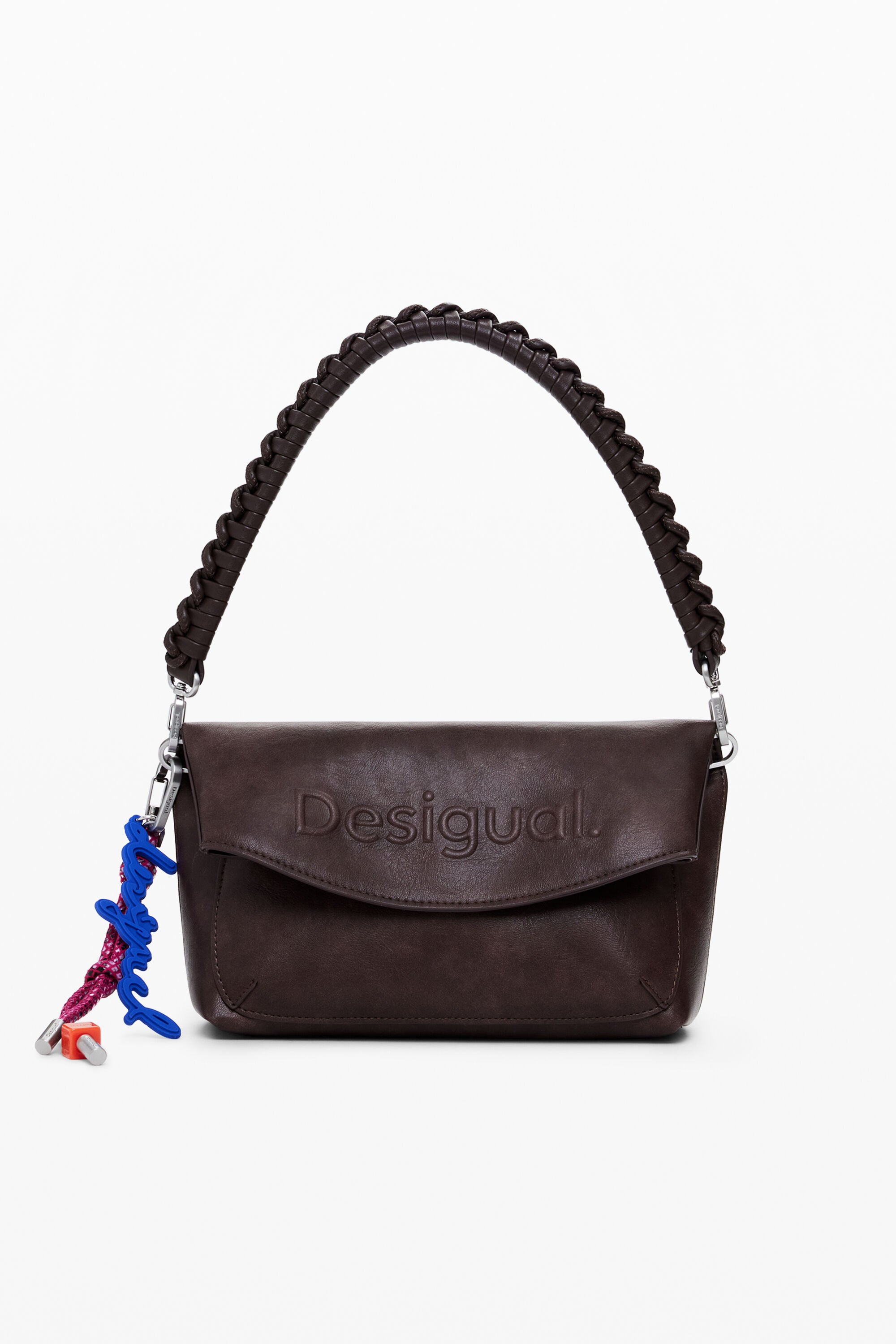 Desigual Faux Suede Bag 3D Logo - Brown
