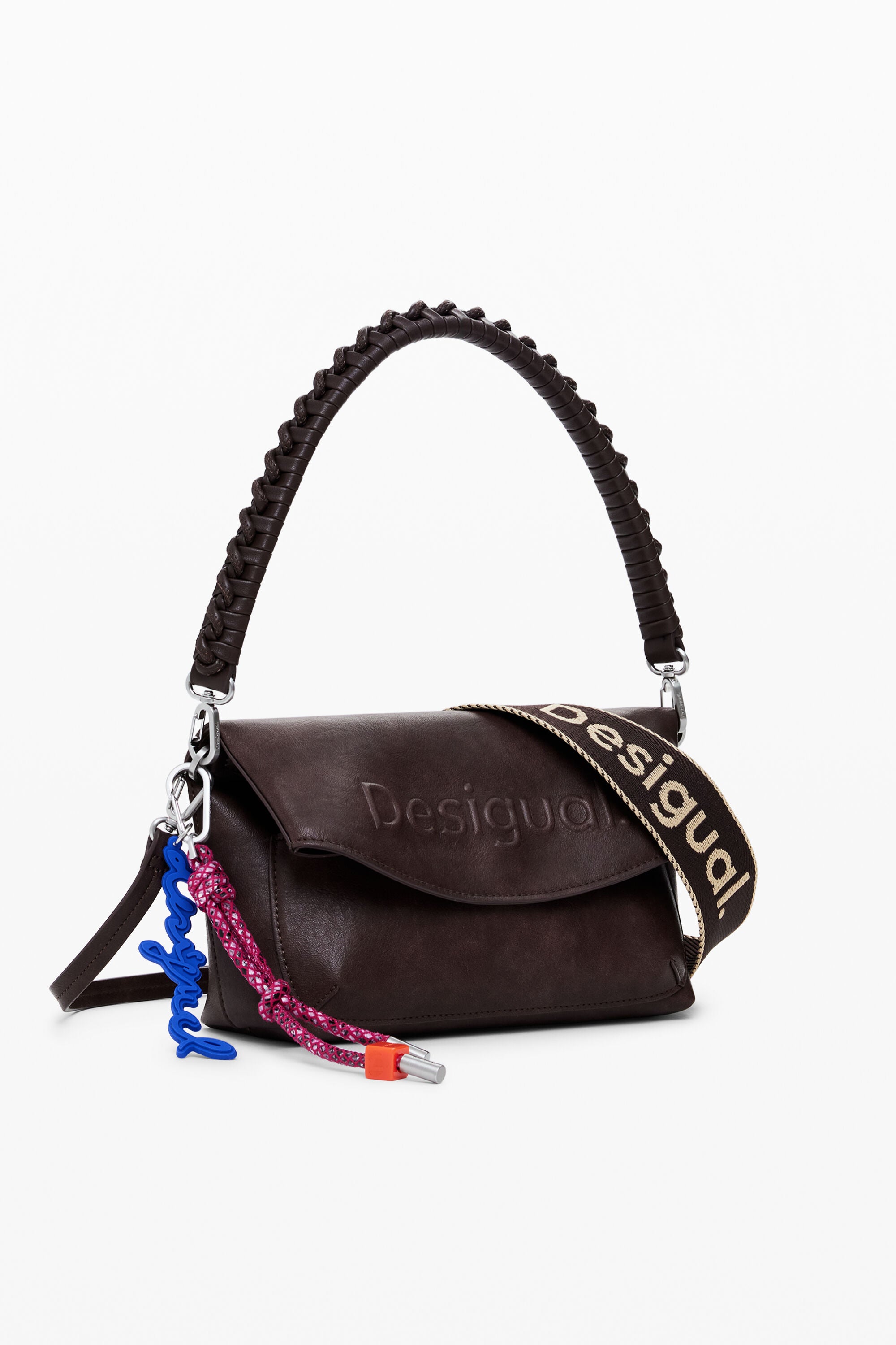 Desigual Faux Suede Bag 3D Logo - Brown
