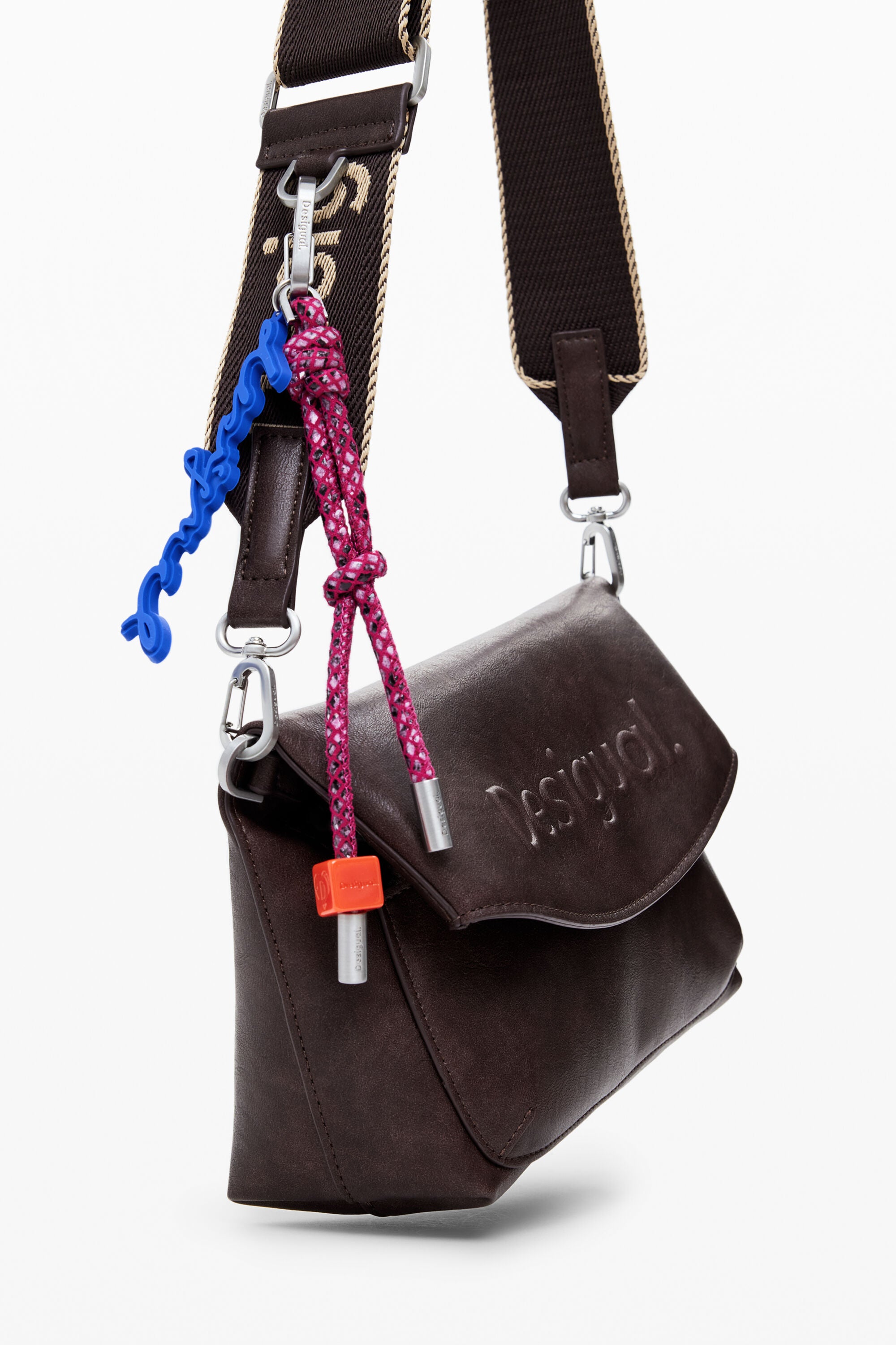 Desigual Faux Suede Bag 3D Logo - Brown