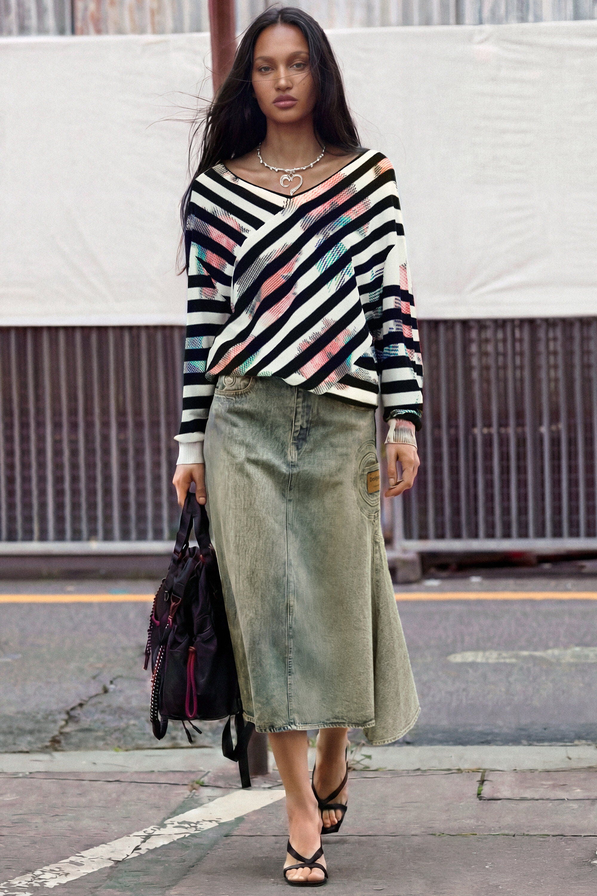 Desigual Fine Knit Striped Top - Multicolour