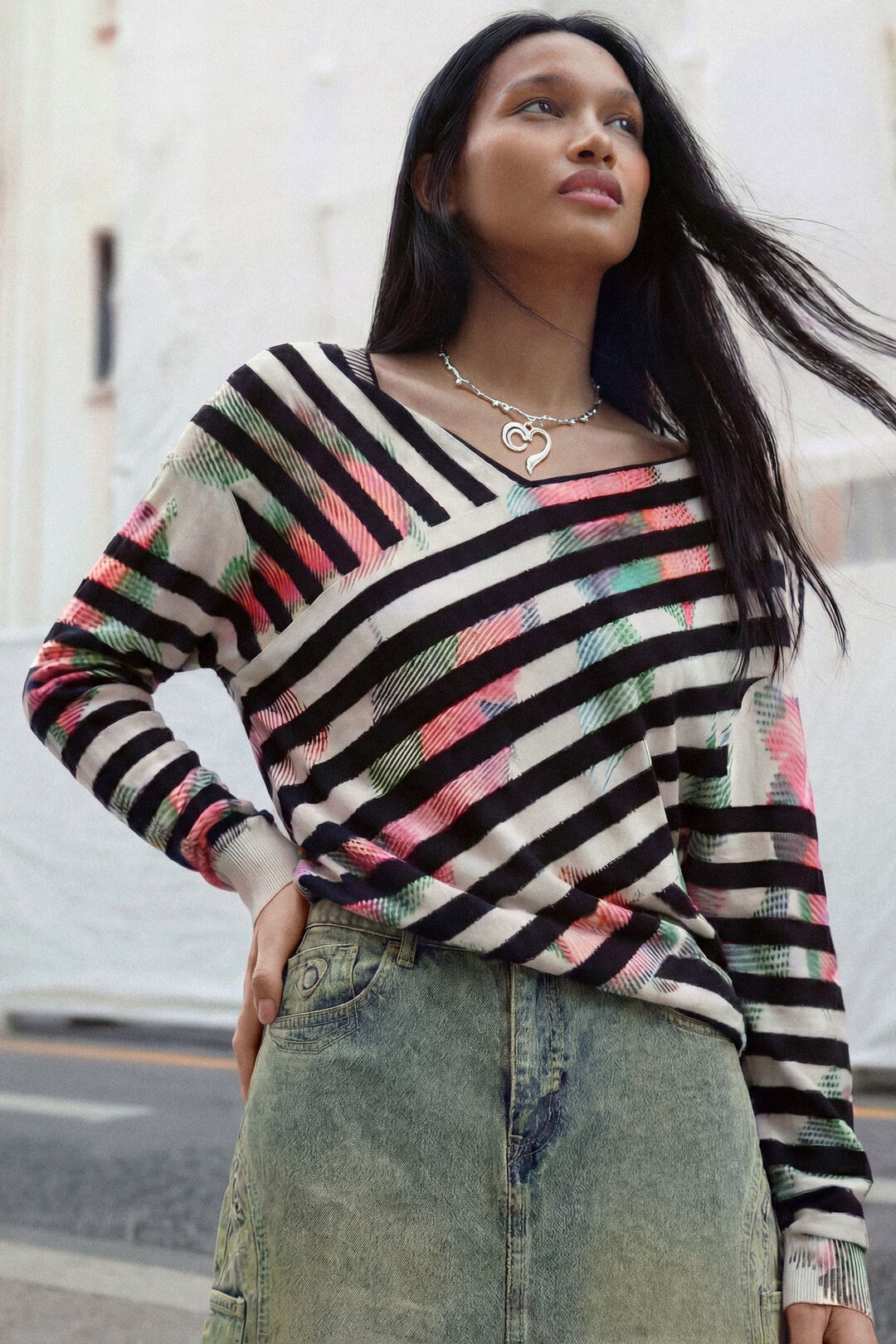 Desigual Fine Knit Striped Top - Multicolour