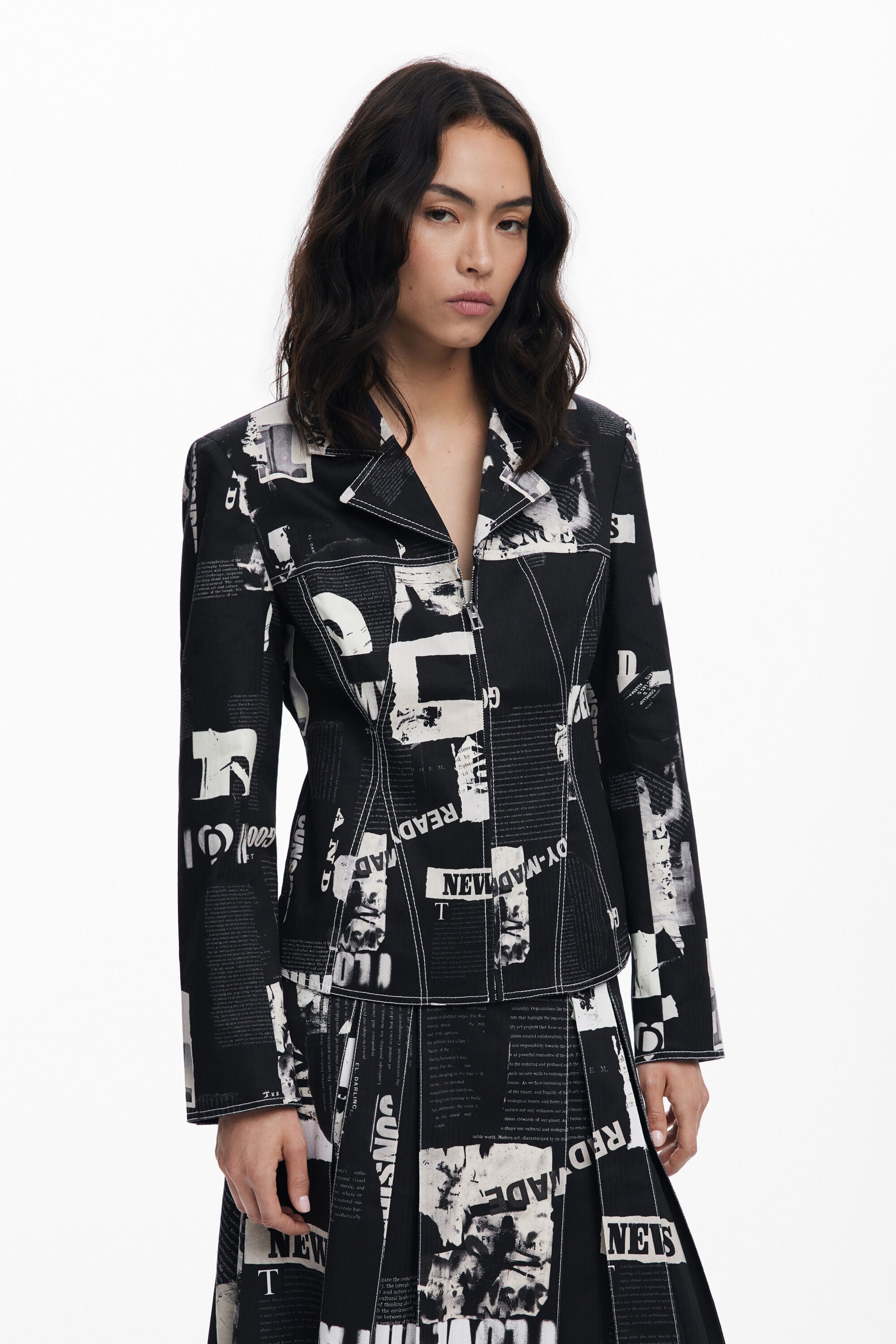 Desigual Newspaper Zip Blazer - Washed Black