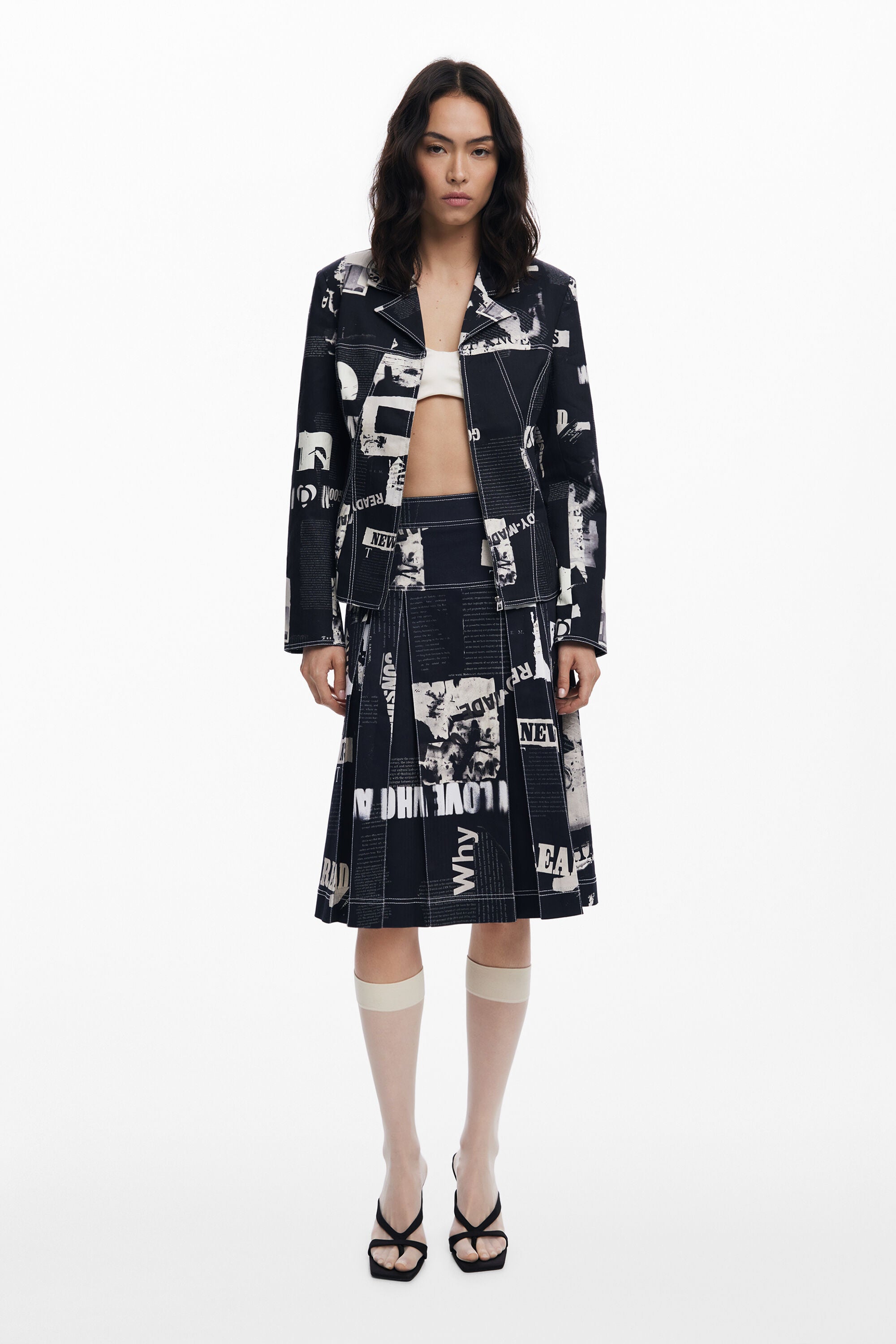 Desigual Newspaper Zip Blazer - Washed Black