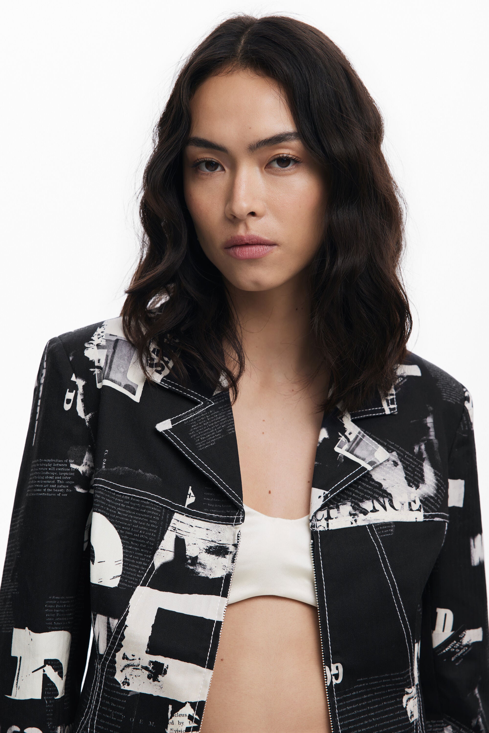 Desigual Newspaper Zip Blazer - Washed Black