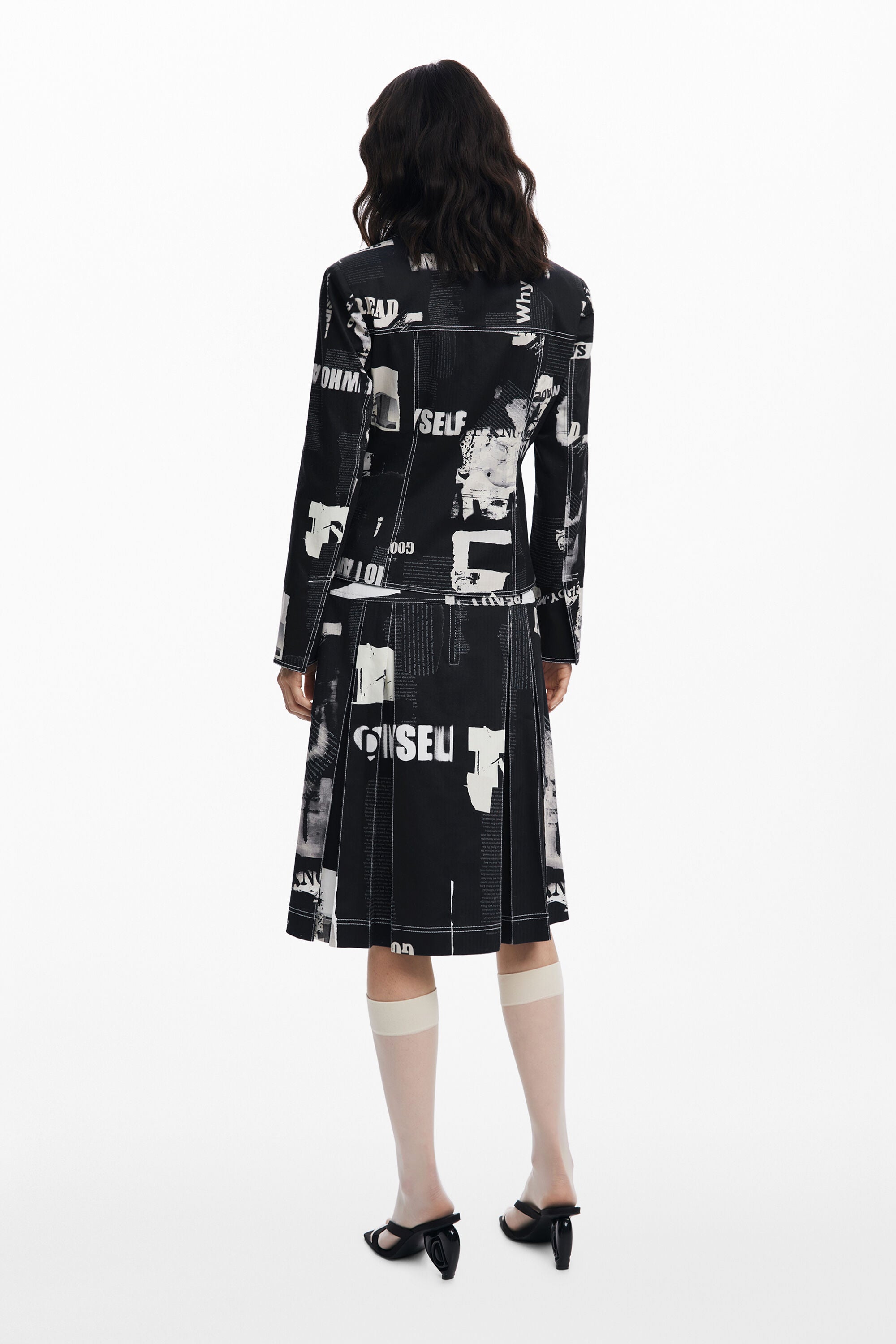 Desigual Newspaper Zip Blazer - Washed Black