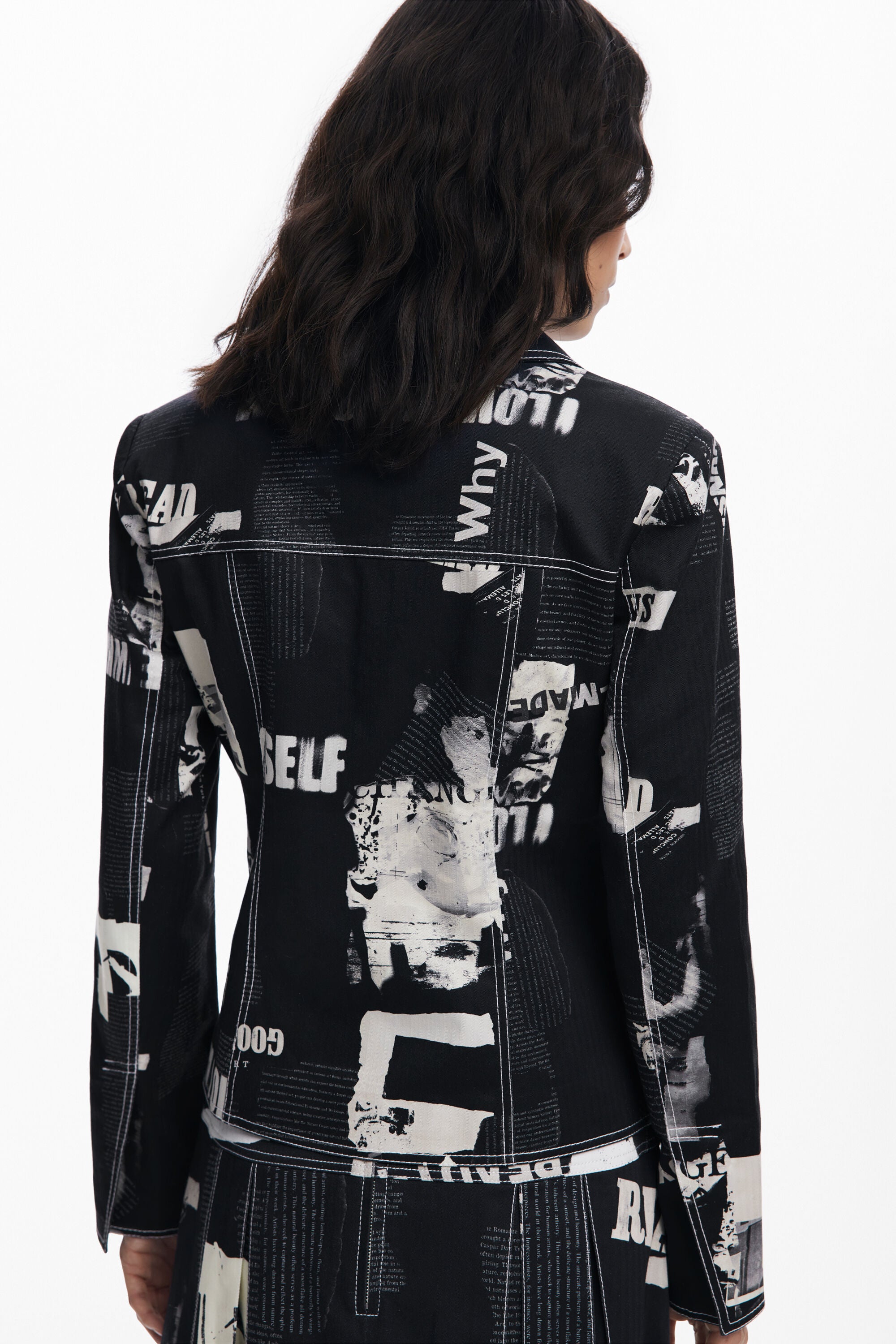 Desigual Newspaper Zip Blazer - Washed Black