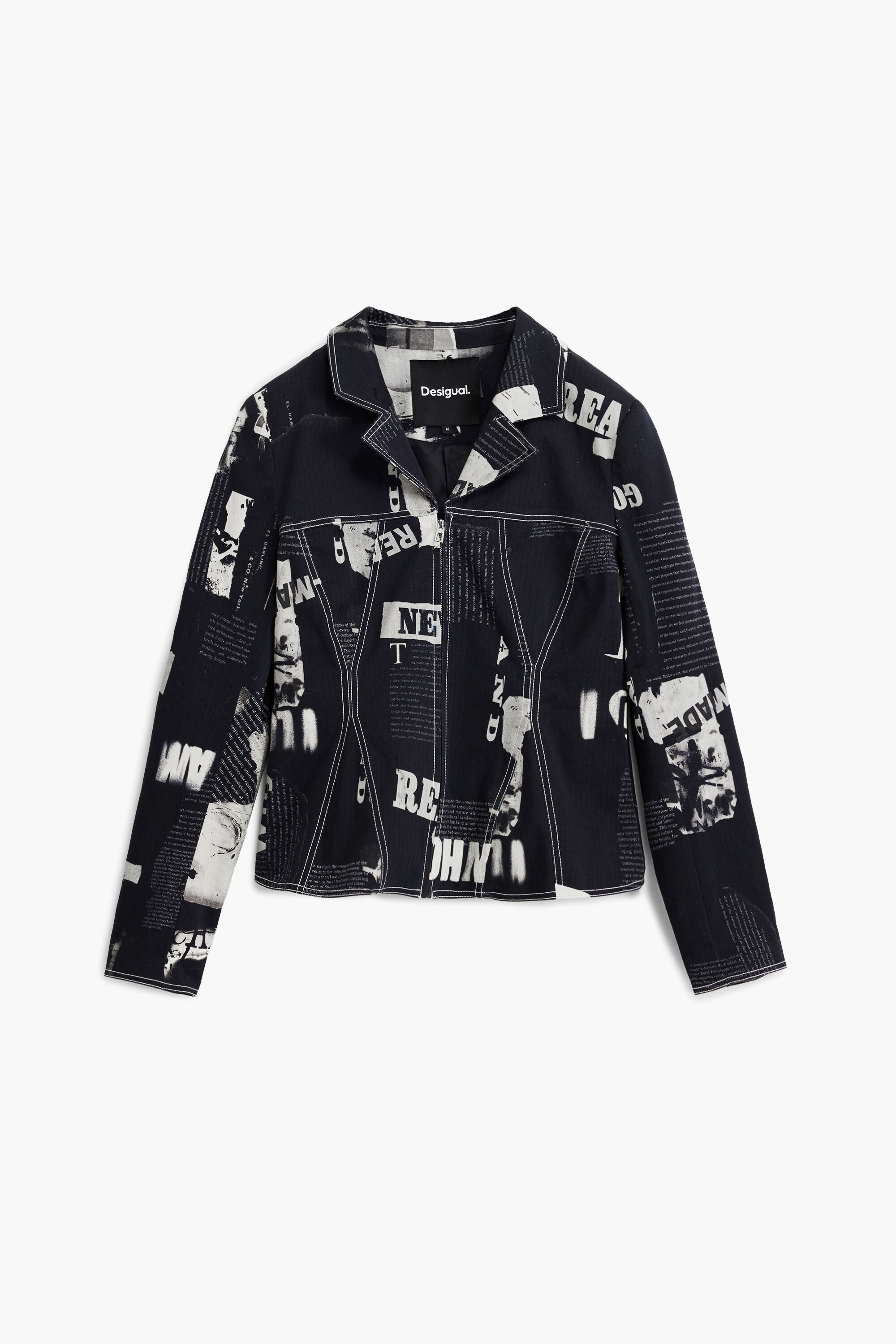 Desigual Newspaper Zip Blazer - Washed Black