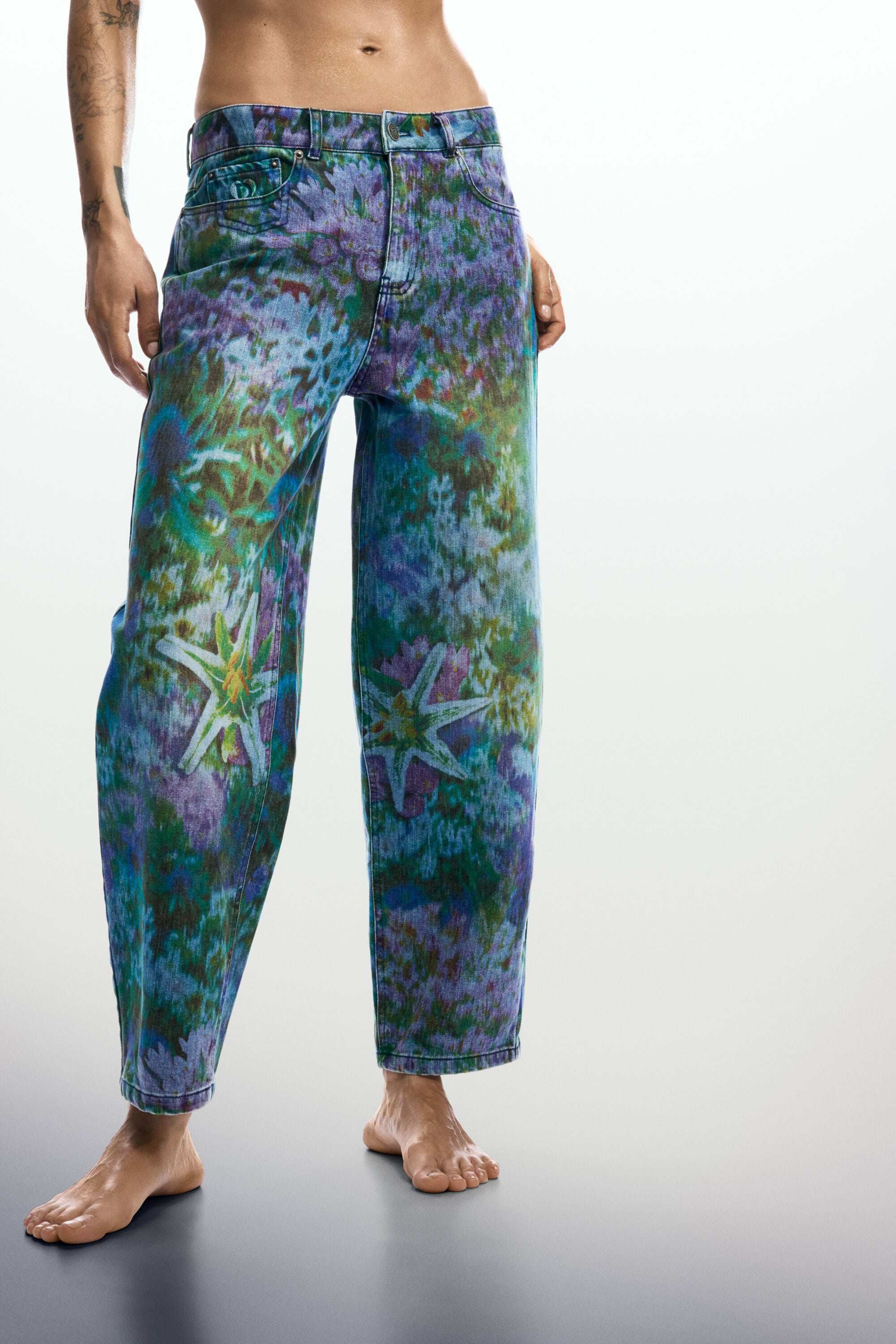 Desigual Wild Garden  Barrel Leg Denim Jeans - Multicolour