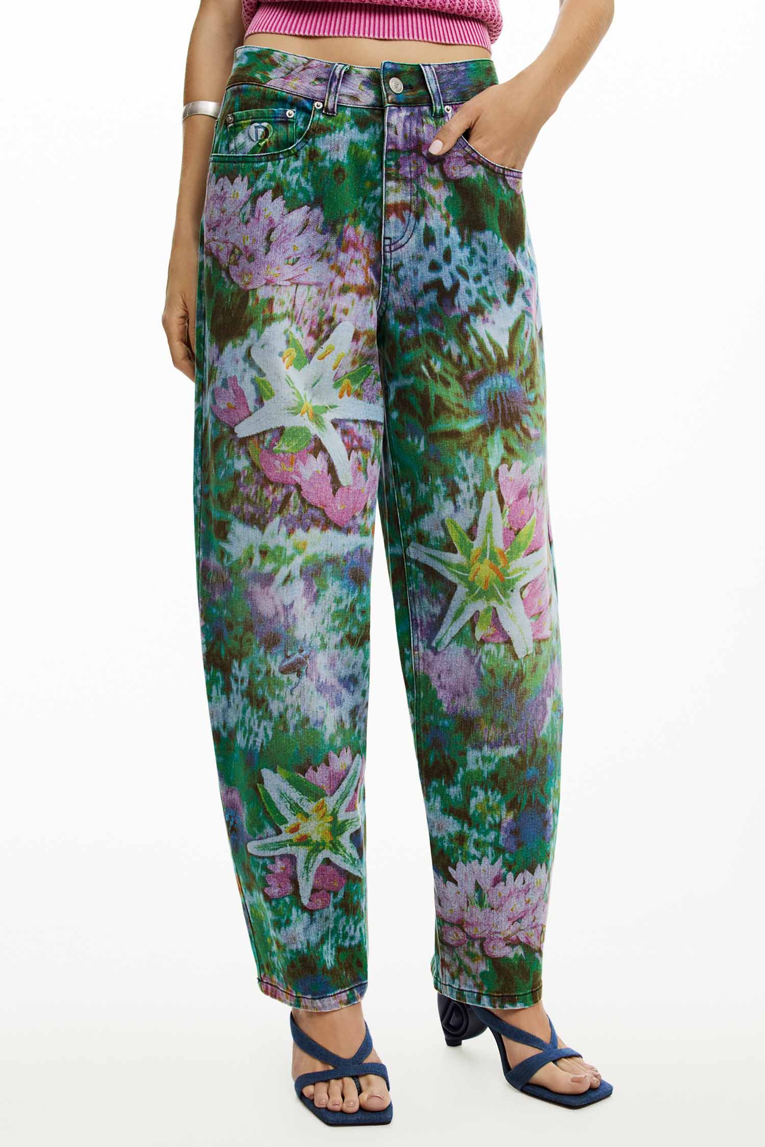Desigual Wild Garden  Barrel Leg Denim Jeans - Multicolour