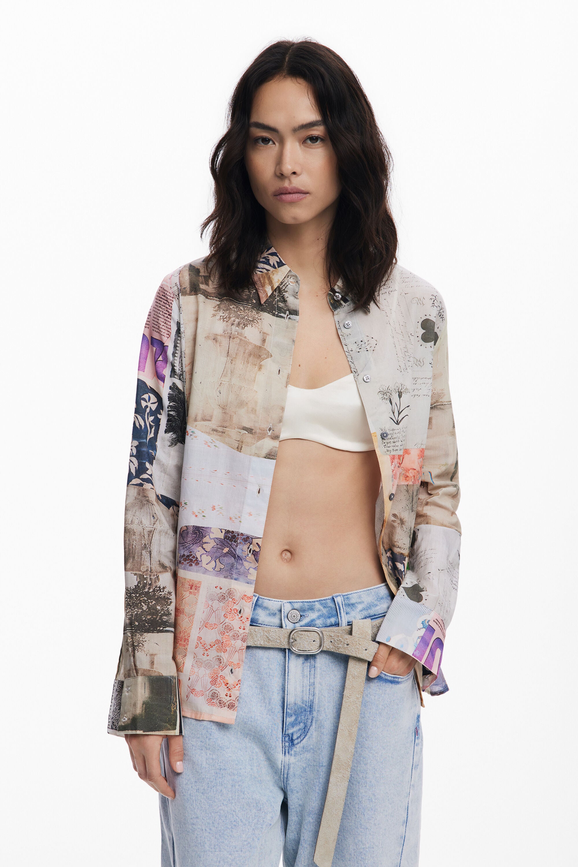 Desigual Vintage Style Shirt 186063 - Photographic Postcards Print
