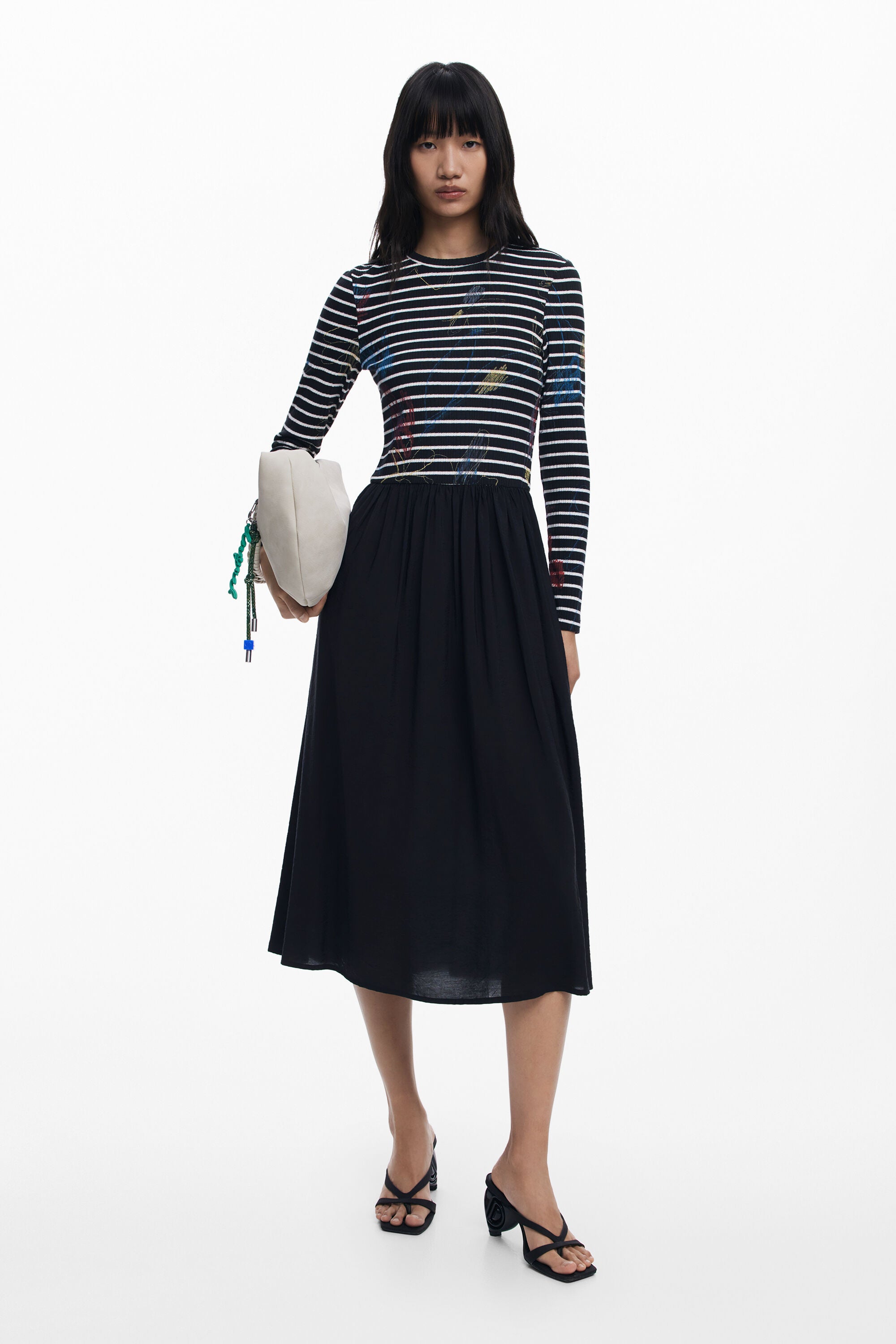 Desigual Striped Combined Dress - Black/ White