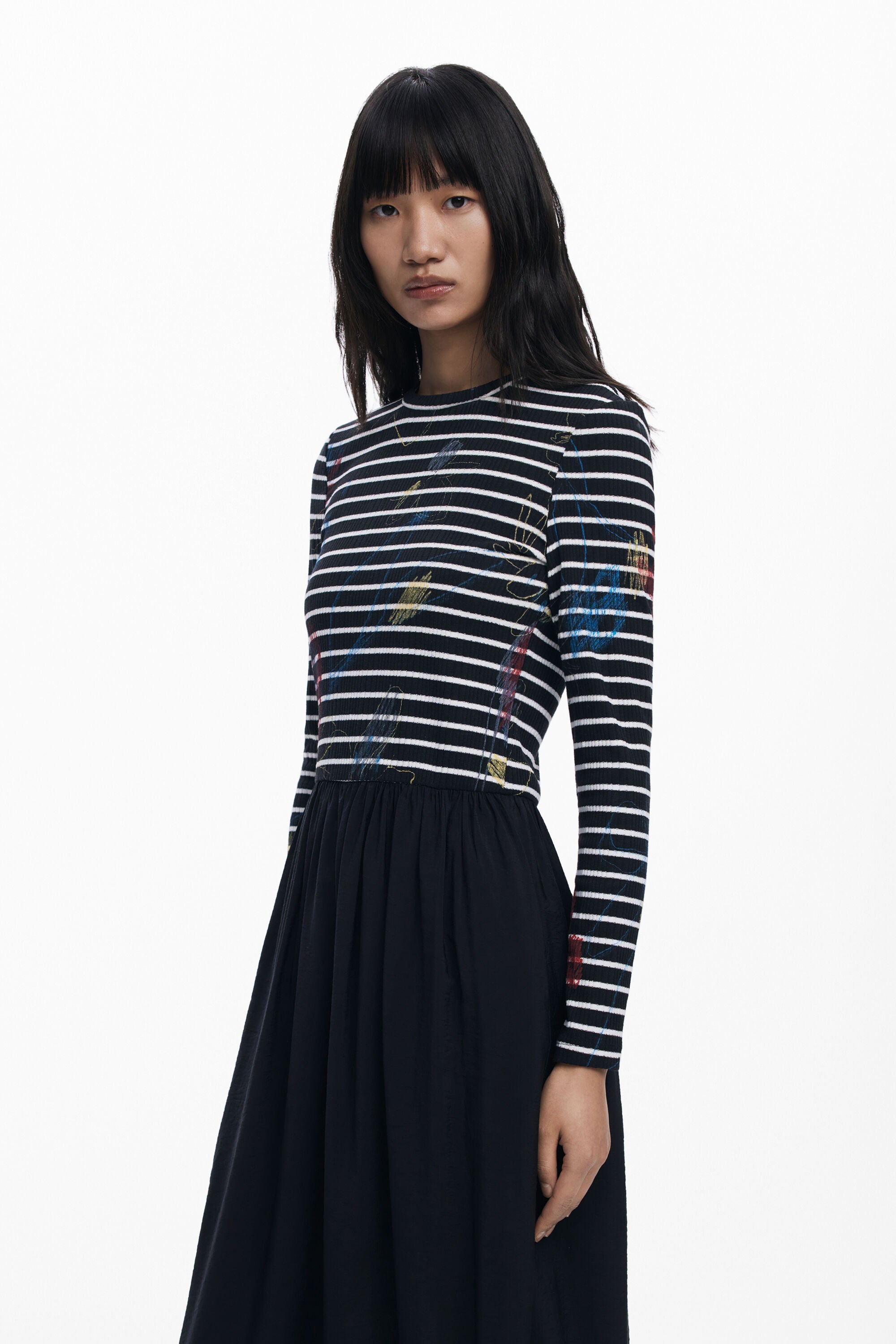 Desigual Striped Combined Dress - Black/ White