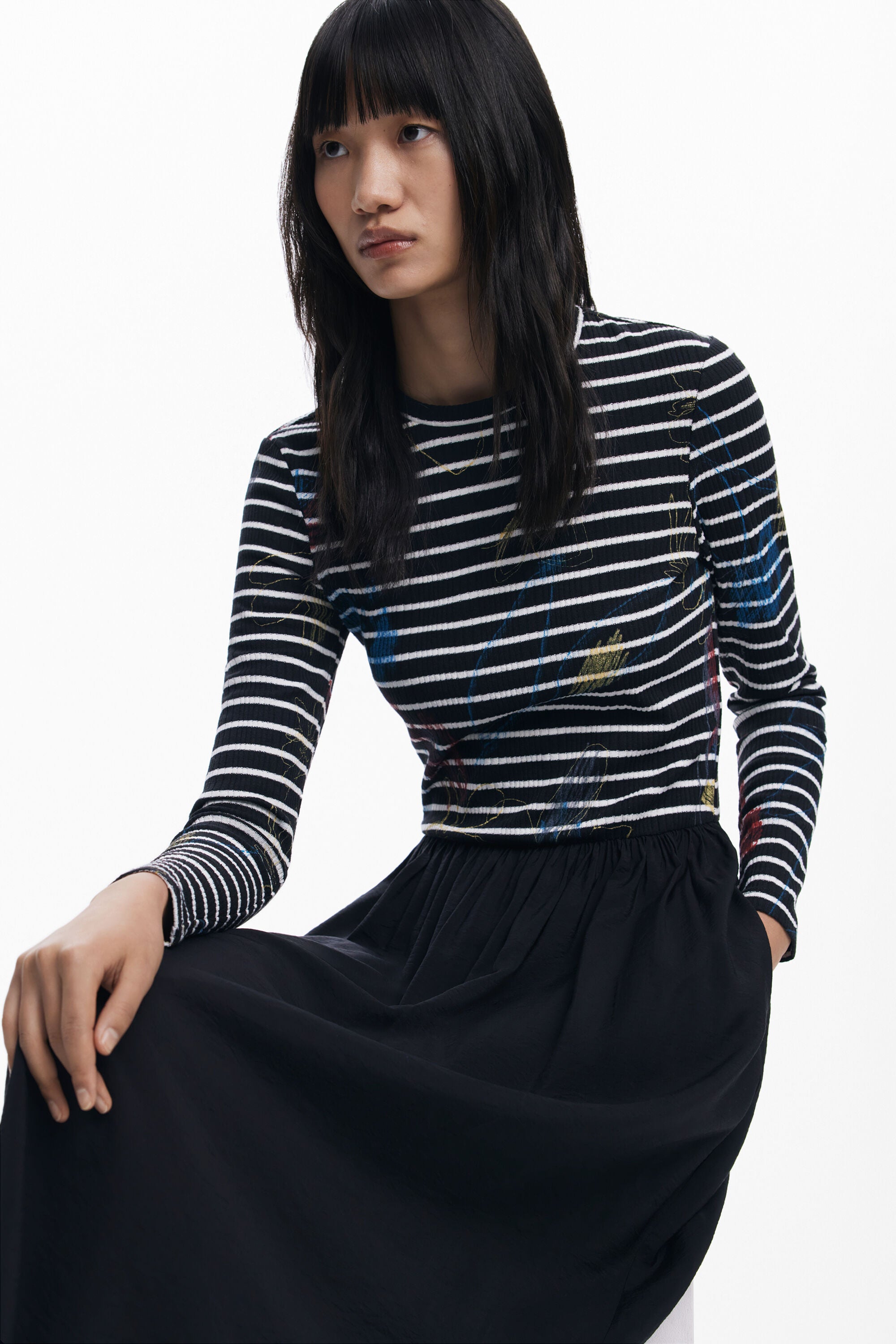 Desigual Striped Combined Dress - Black/ White