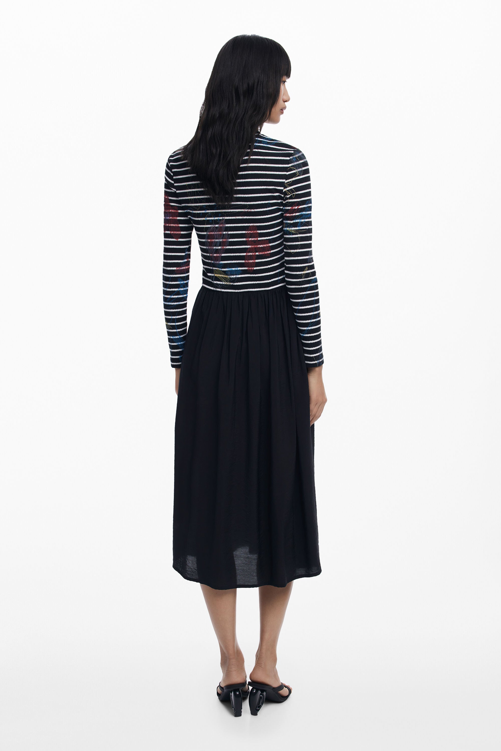 Desigual Striped Combined Dress - Black/ White