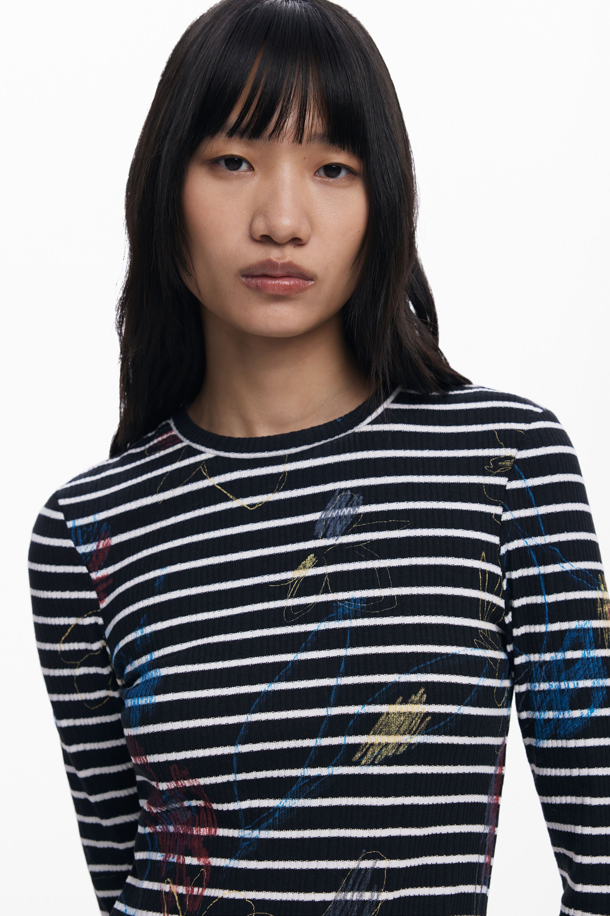 Desigual Striped Combined Dress - Black/ White