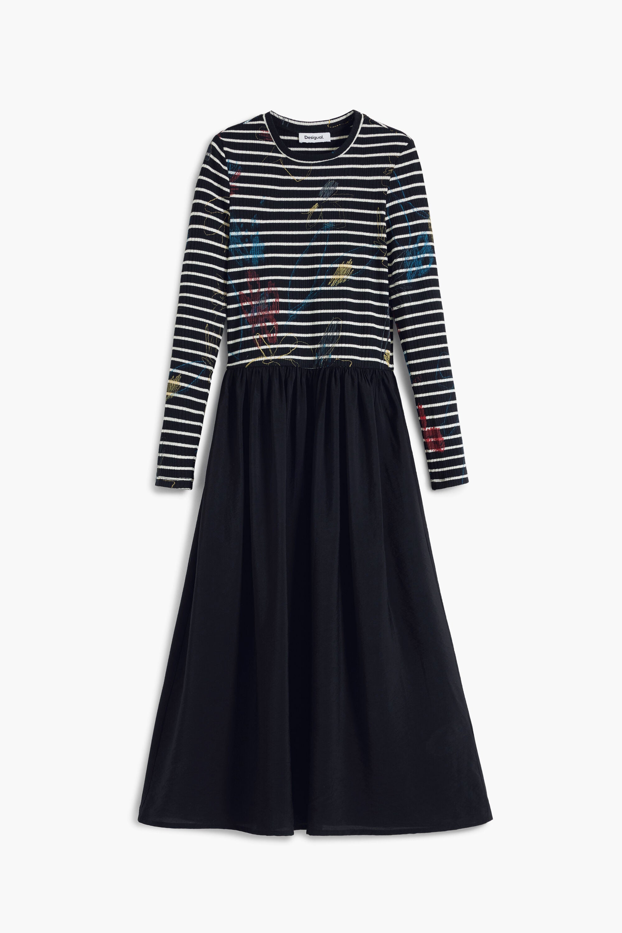 Desigual Striped Combined Dress - Black/ White