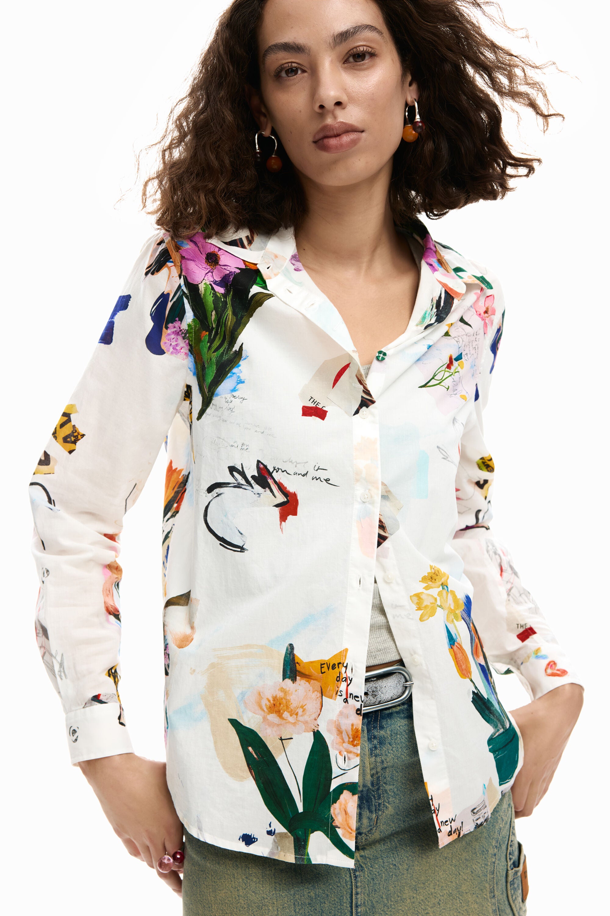 Desigual Collage Flower Shirt - White
