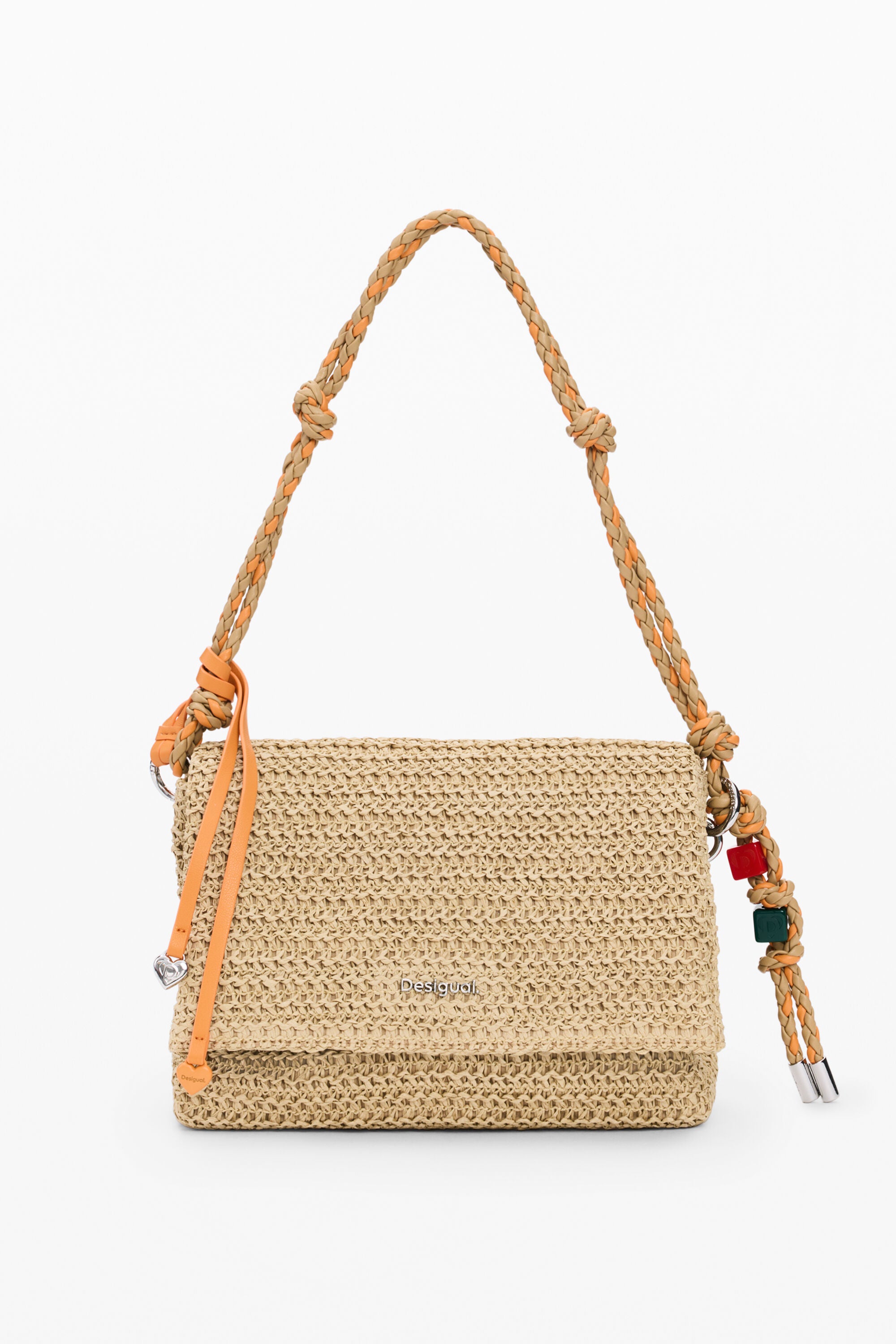 Desigual Raffia Bag With Charms - Natural