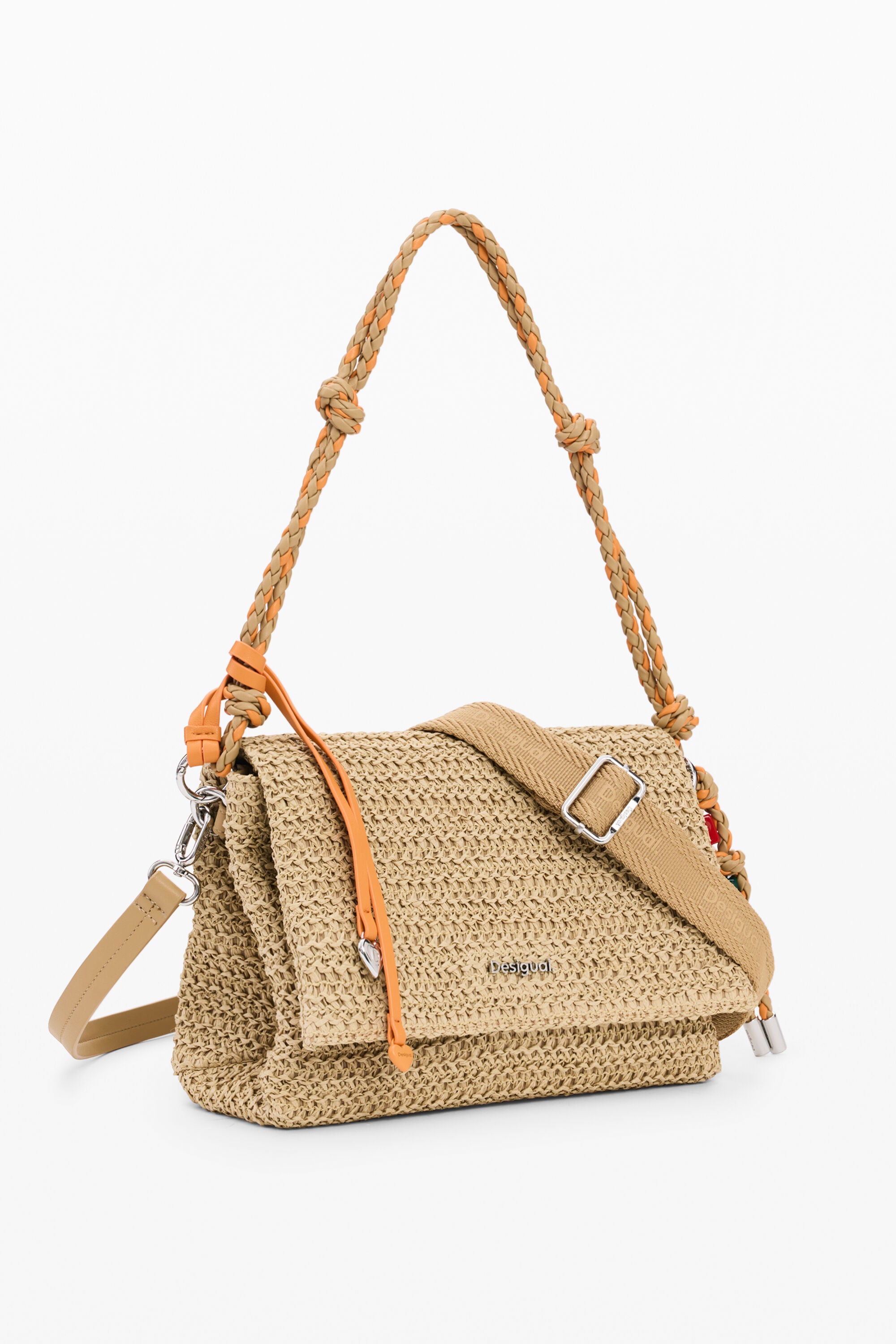 Desigual Raffia Bag With Charms - Natural