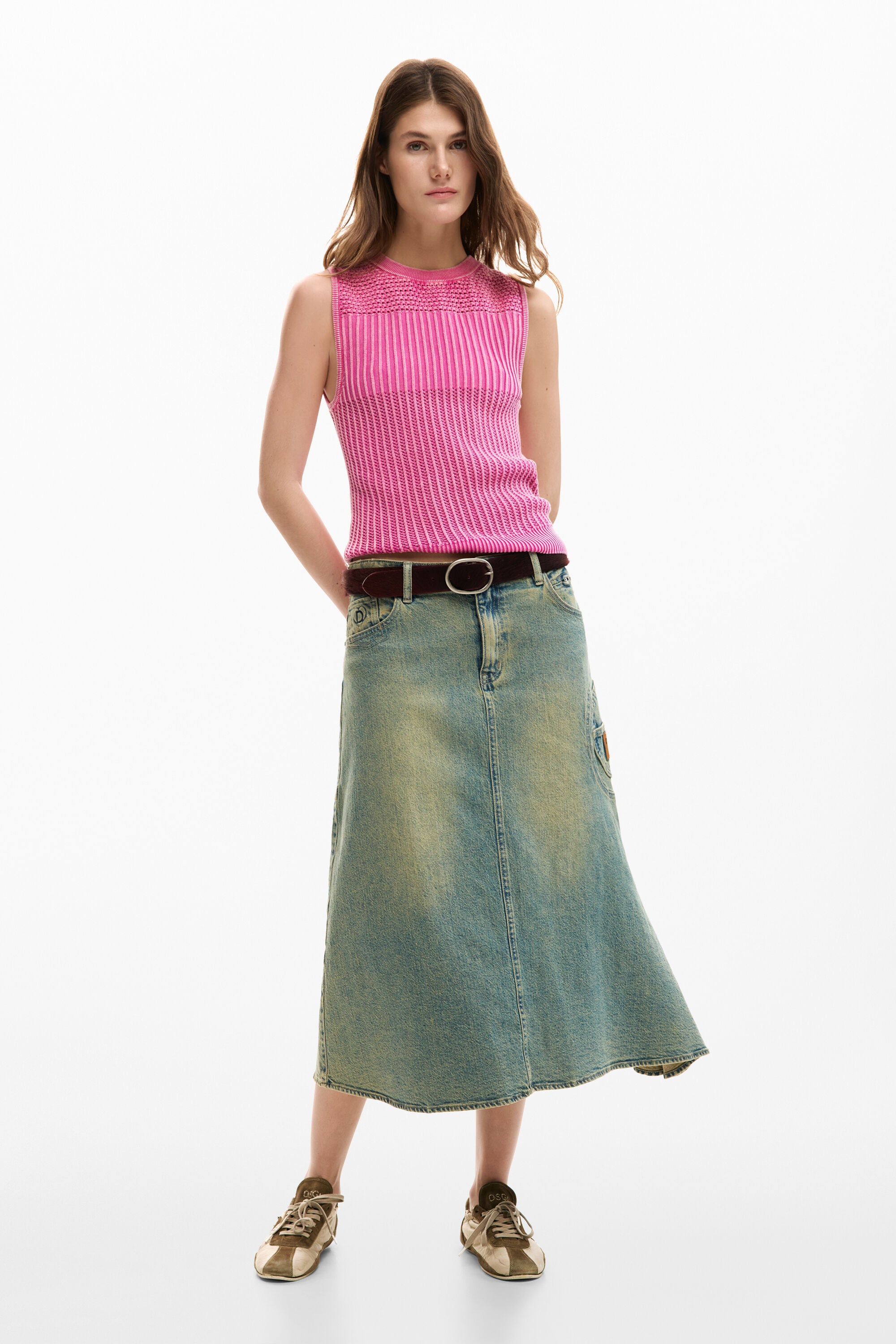 Desigual Open Stitch Vest Pullover - Candy Pink