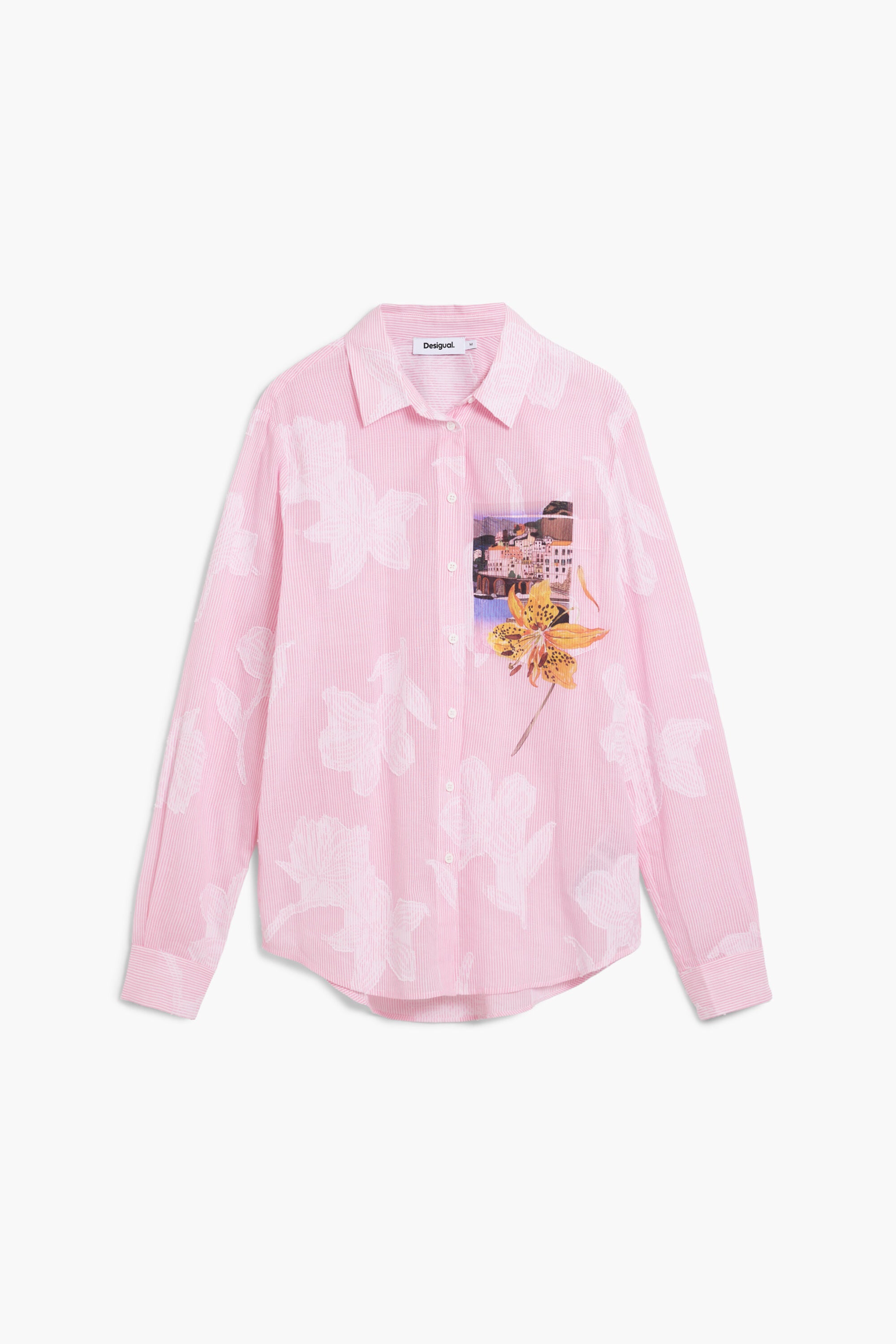 Desigual Pin Stripe Embroided Floral Shirt - Soft Pink