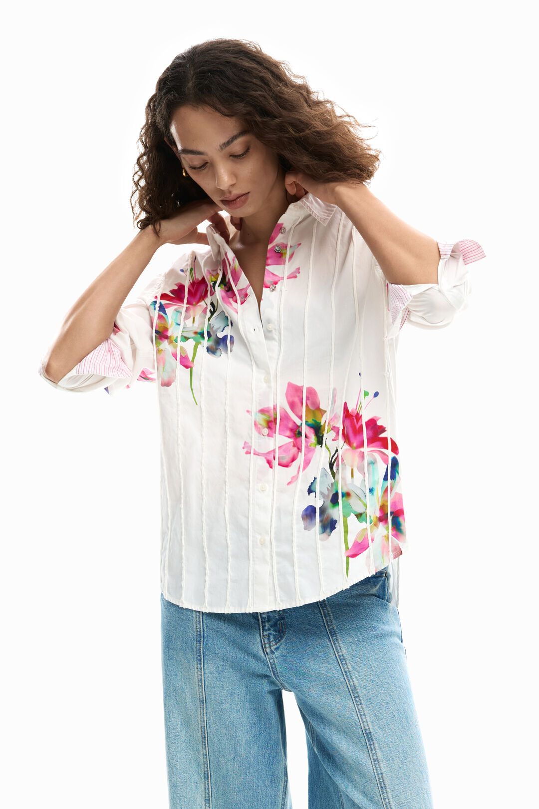 Desigual Long Sleeve Floral Shirt - Off White