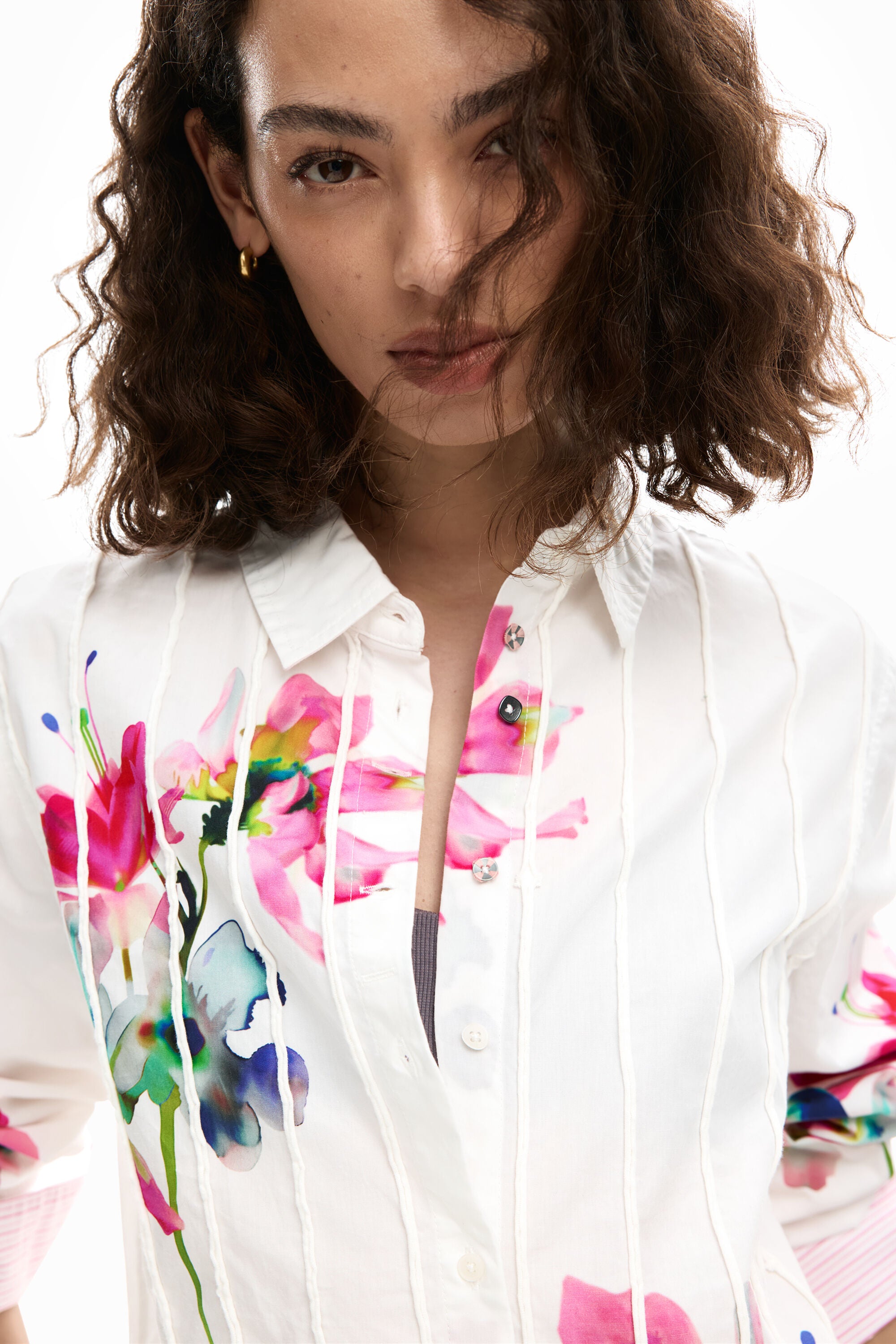 Desigual Long Sleeve Floral Shirt - Off White