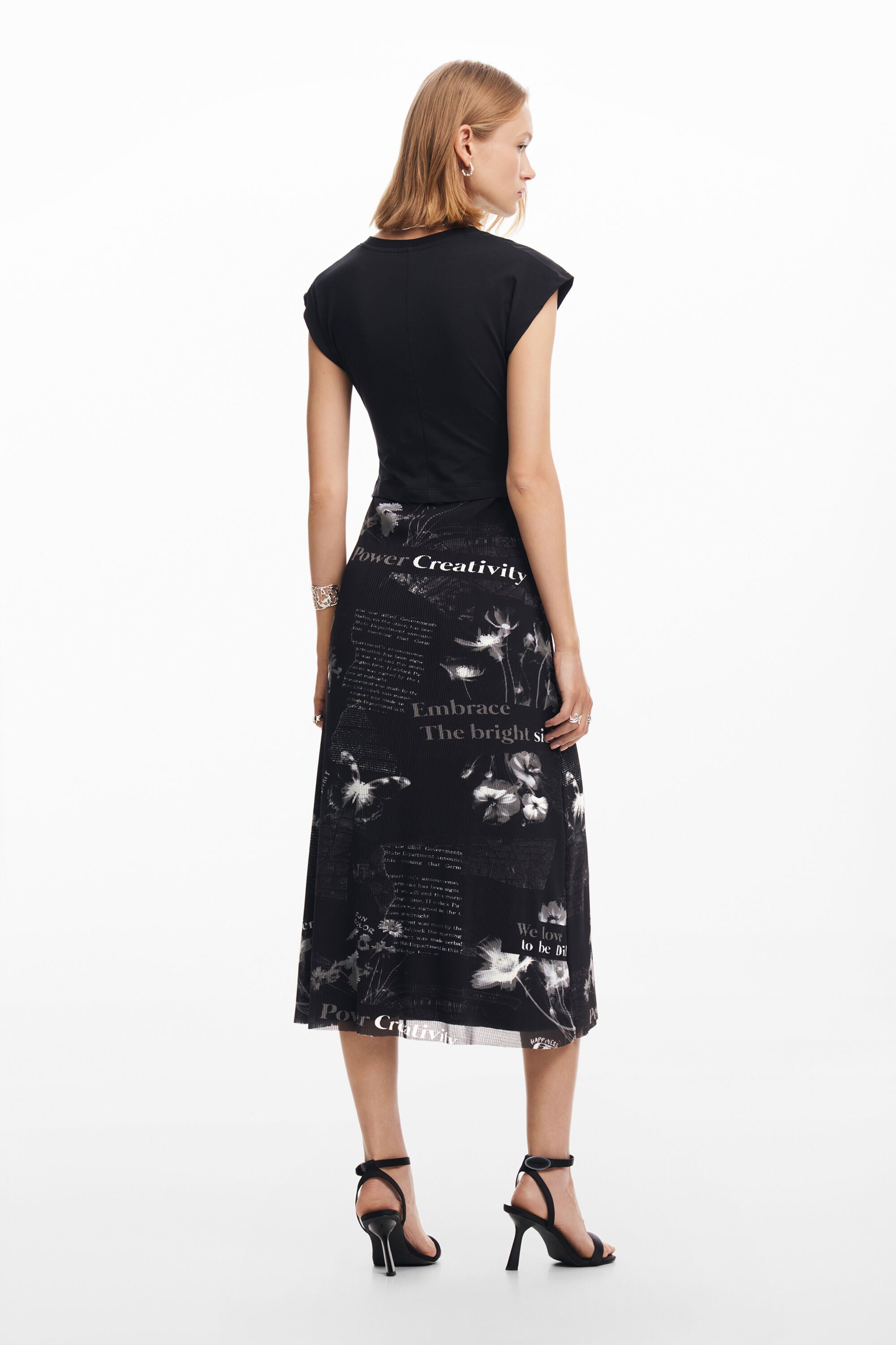 Desigual Pleated Midi Dress - Black/ White