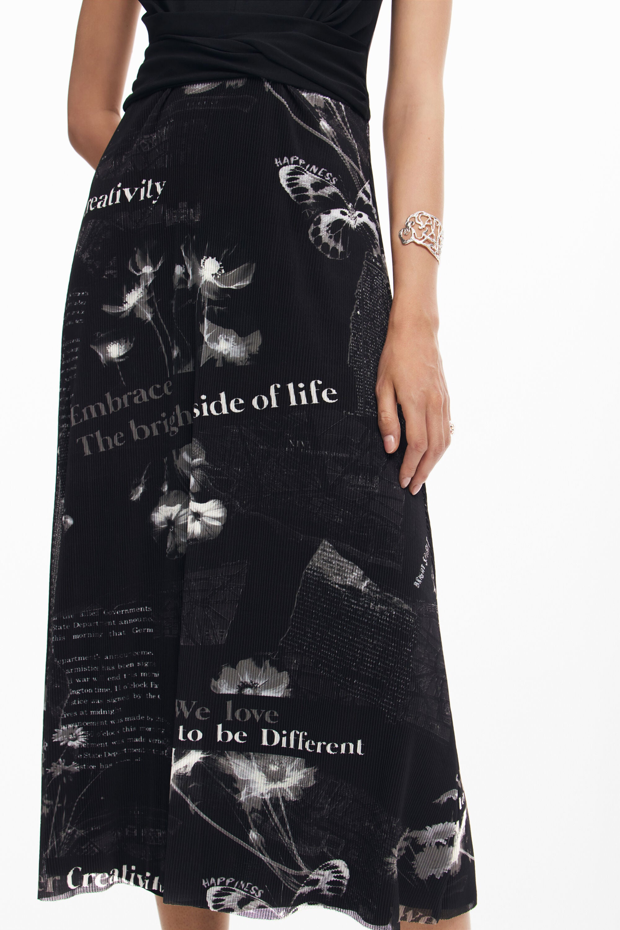 Desigual Pleated Midi Dress - Black/ White