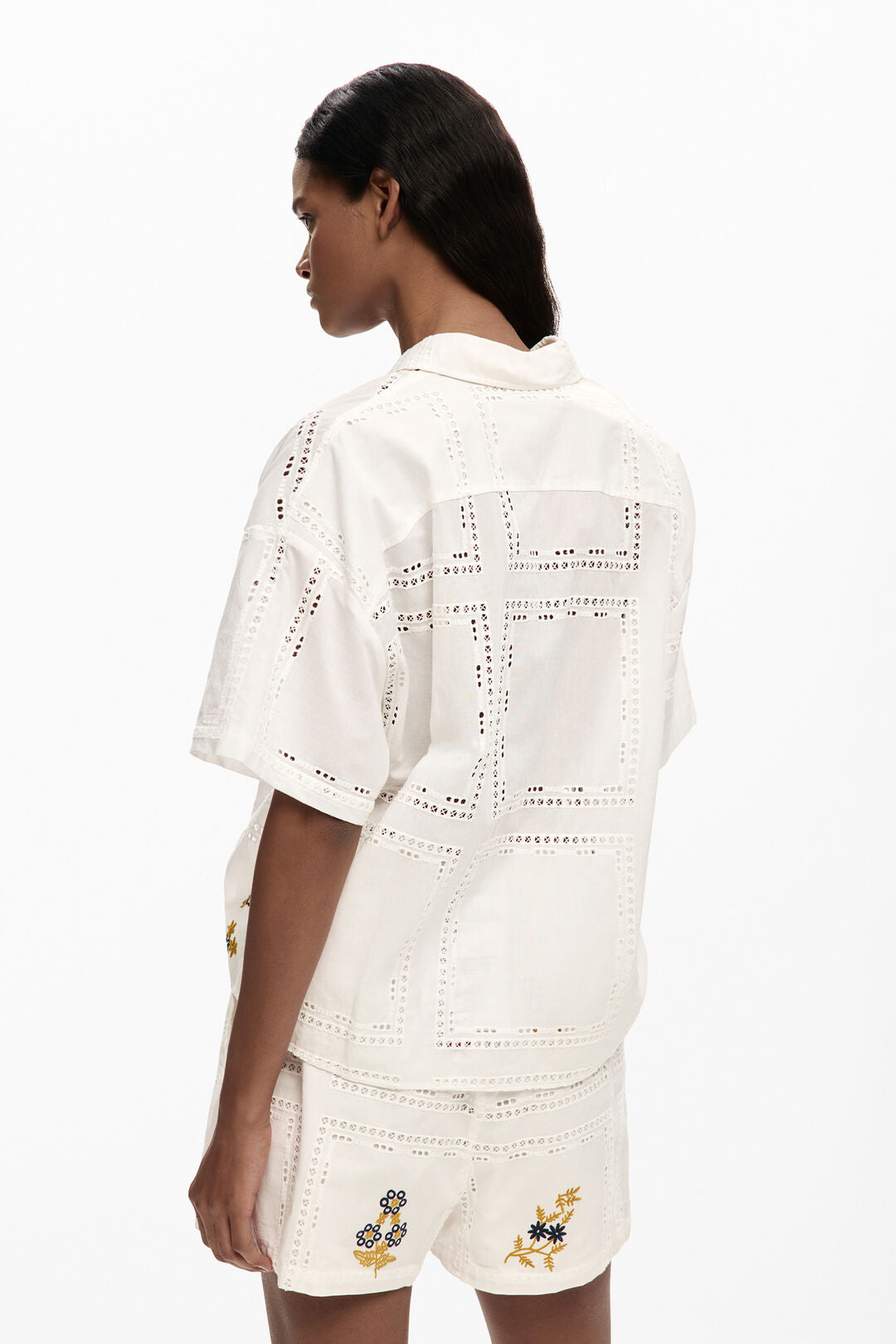 Desigual Short Sleeve Embroided Shirt - Off White