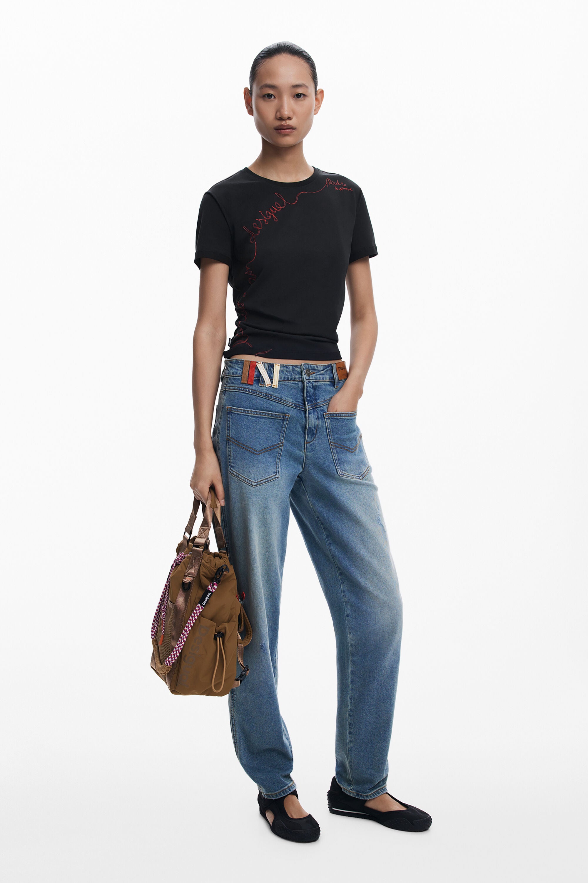 Desigual Embroided Phrase  T'Shirt - Black