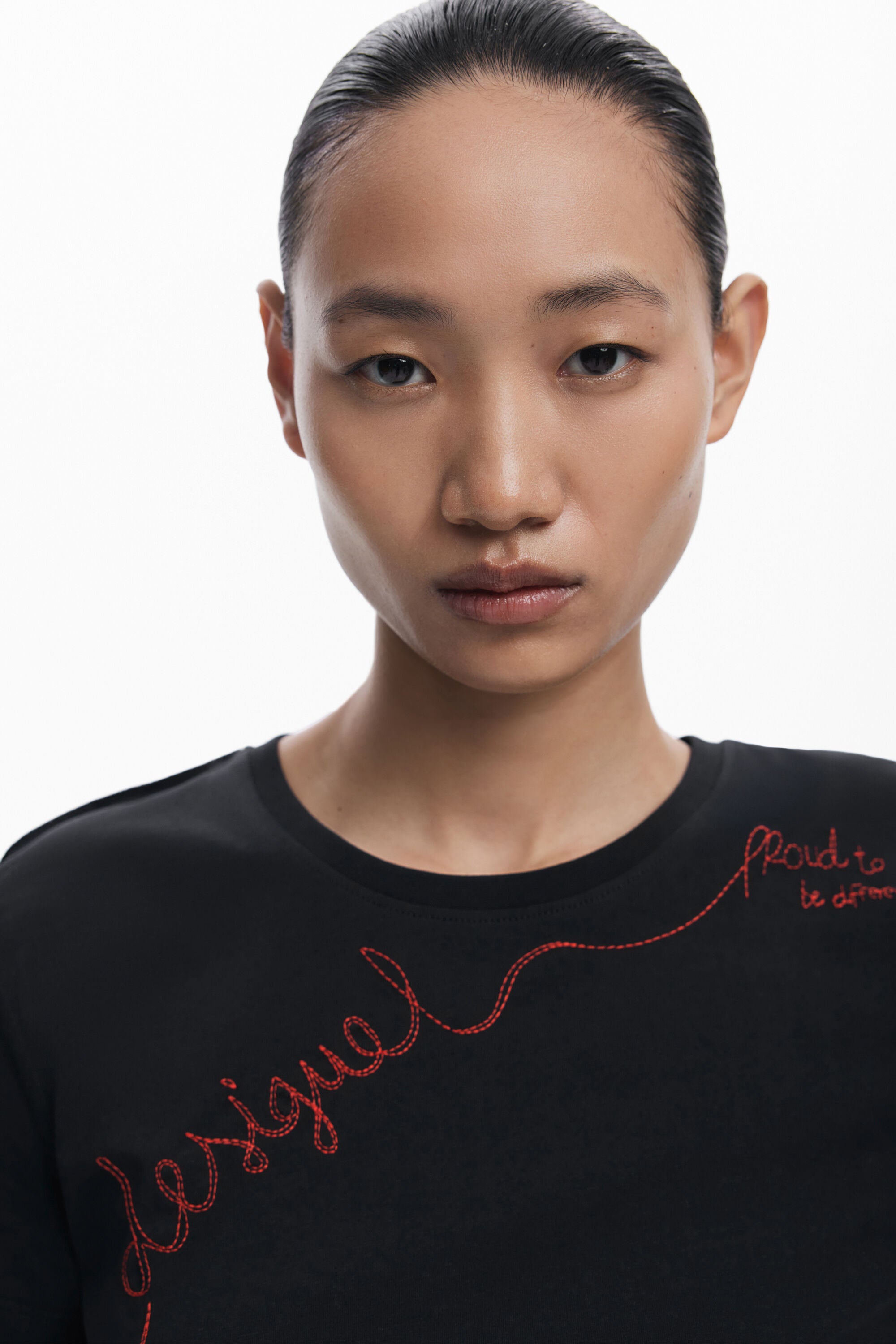 Desigual Embroided Phrase  T'Shirt - Black