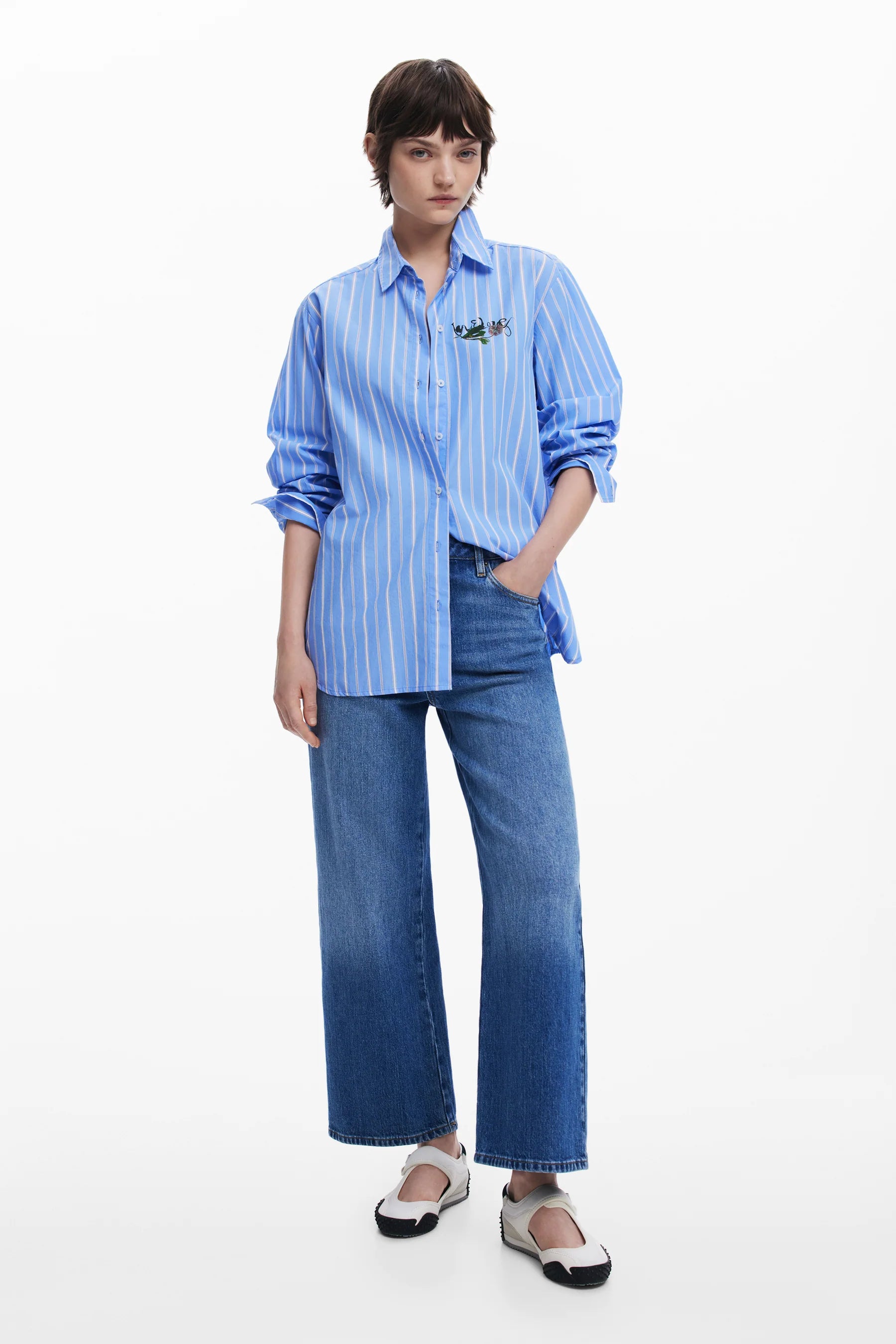 Desigual Oversized Striped Shirt "Dont Do It" - Blue