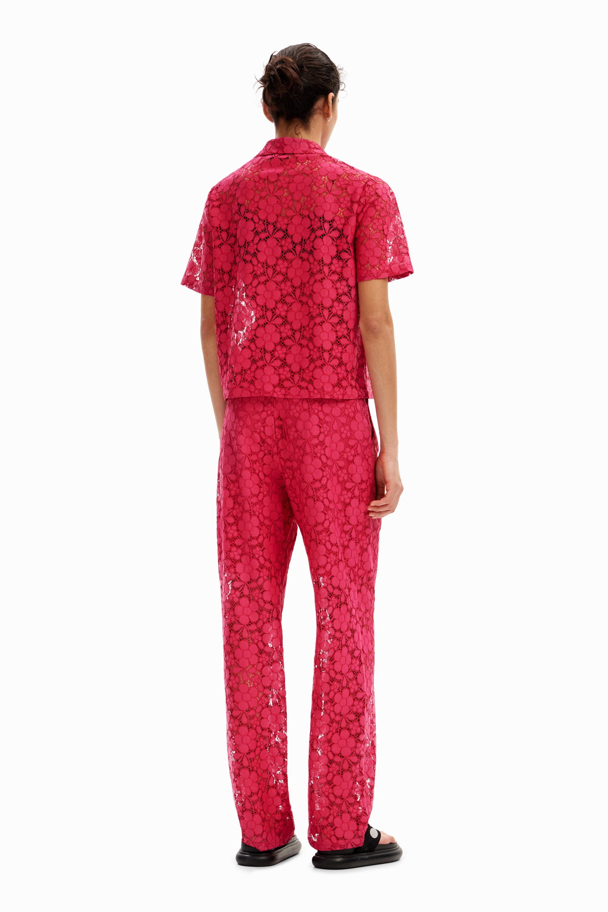 Desigual Tailored Floral Lace Pants - Fuschia