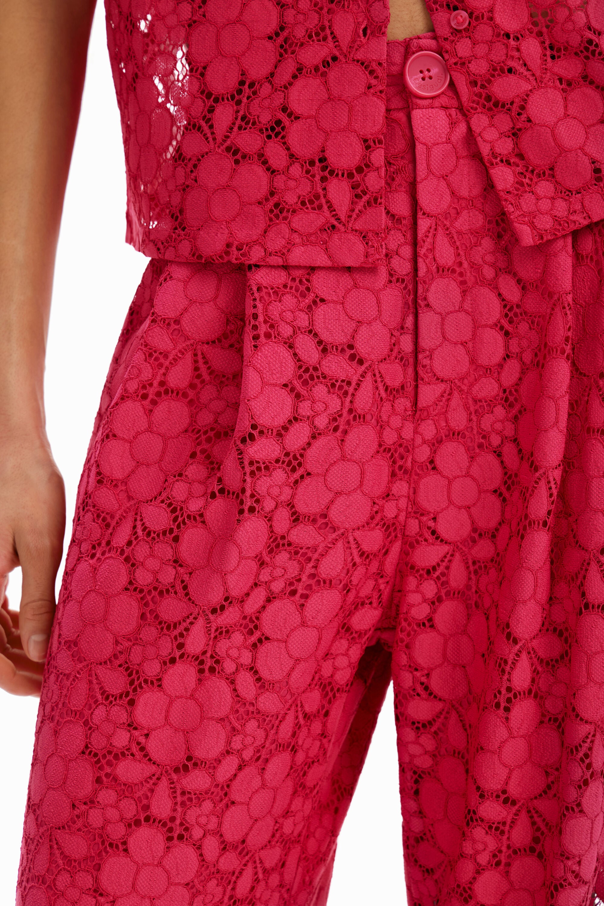 Desigual Tailored Floral Lace Pants - Fuschia