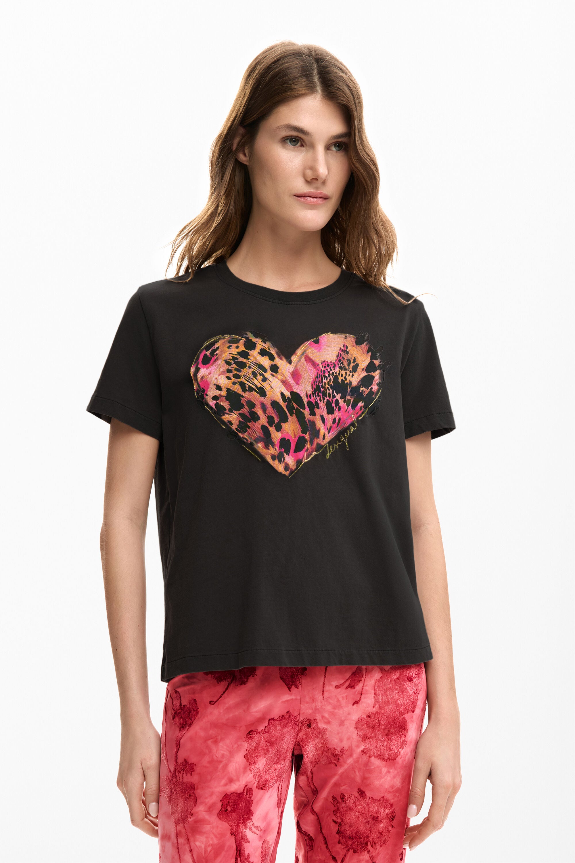 Desigual Tiger Heart T'Shirt - Neutral Grey