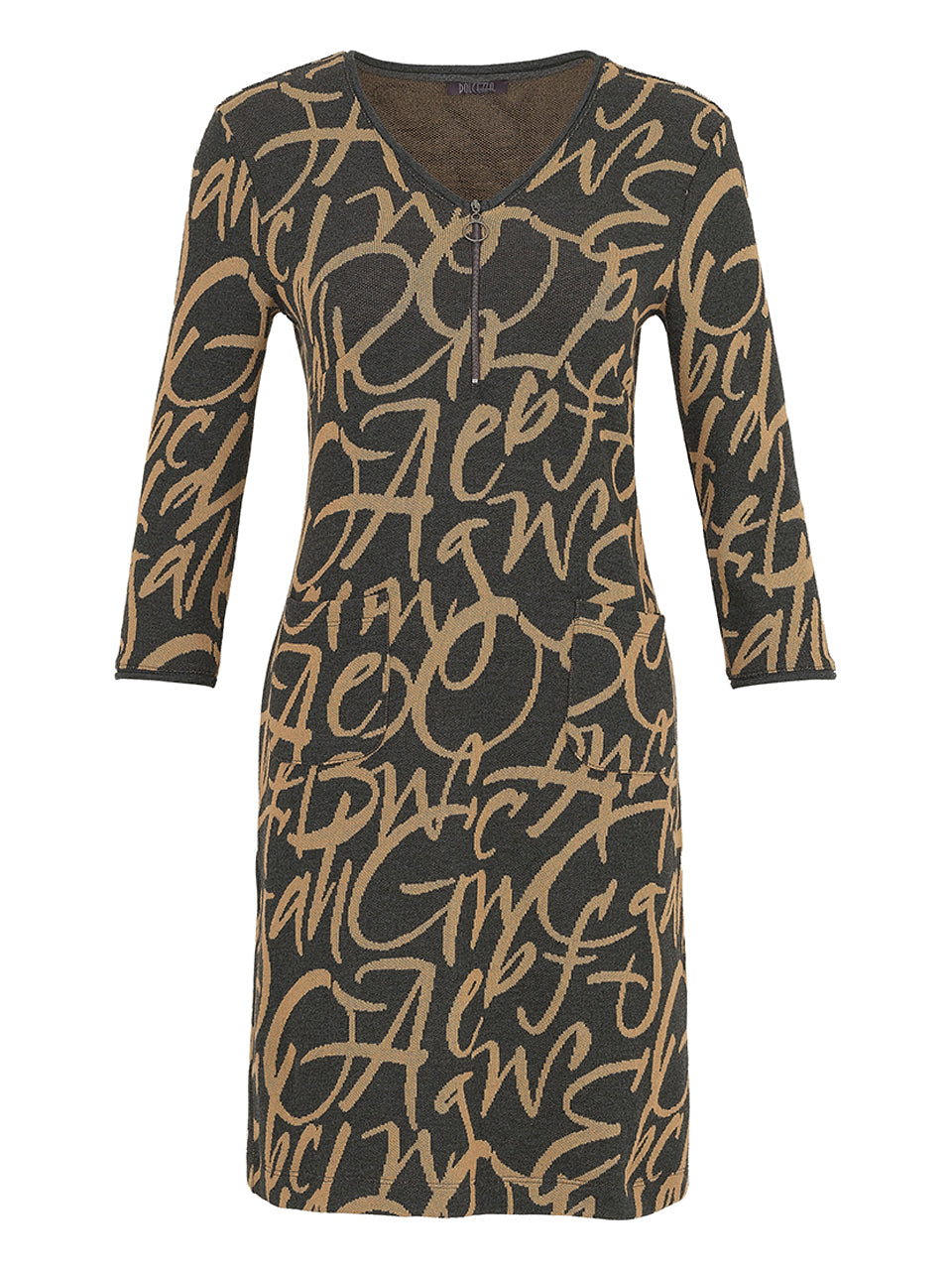 Dolcezza Swirl Print Shift Dress - Charcoal/ Camel