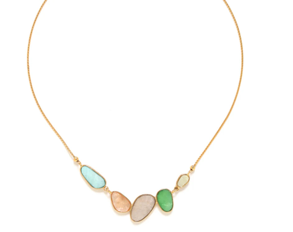 Frank Herval Victoire 5 Oval Laminated Camiz Necklace - Gold