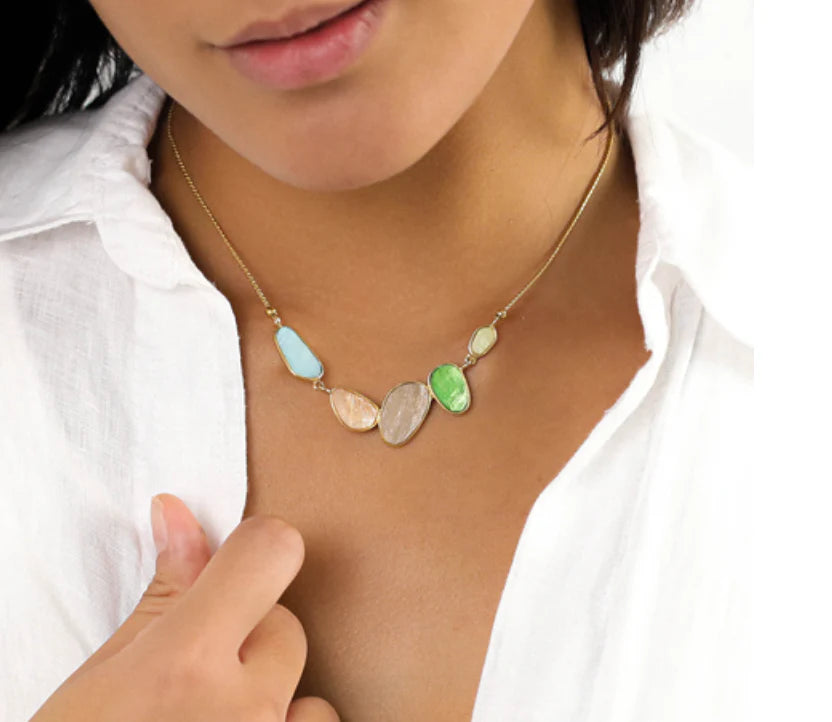 Frank Herval Victoire 5 Oval Laminated Camiz Necklace - Gold