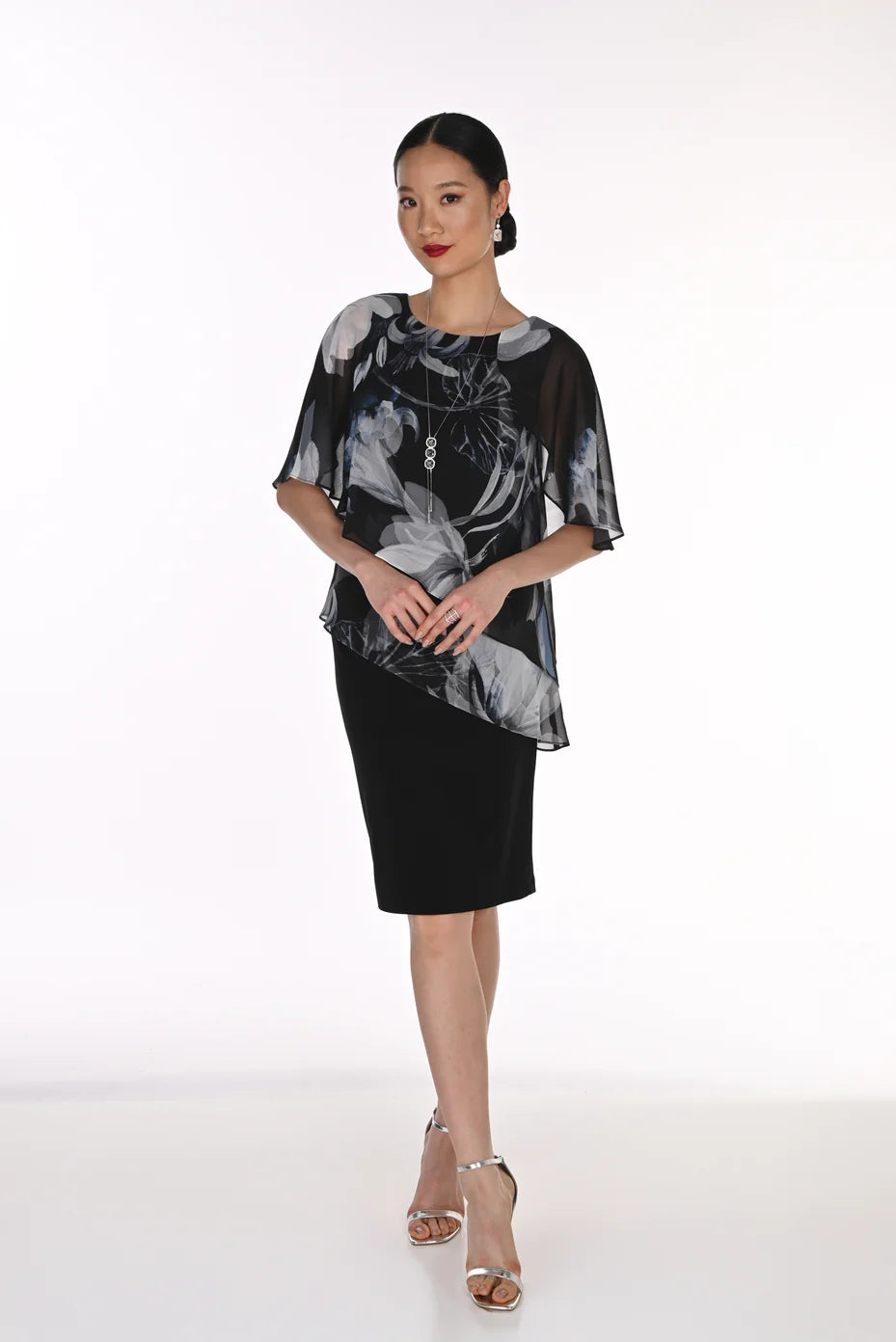 Frank Lyman Chiffon Layer Shift Dress - Black/ Grey