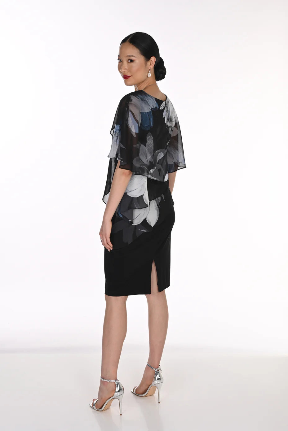 Frank Lyman Chiffon Layer Shift Dress - Black/ Grey