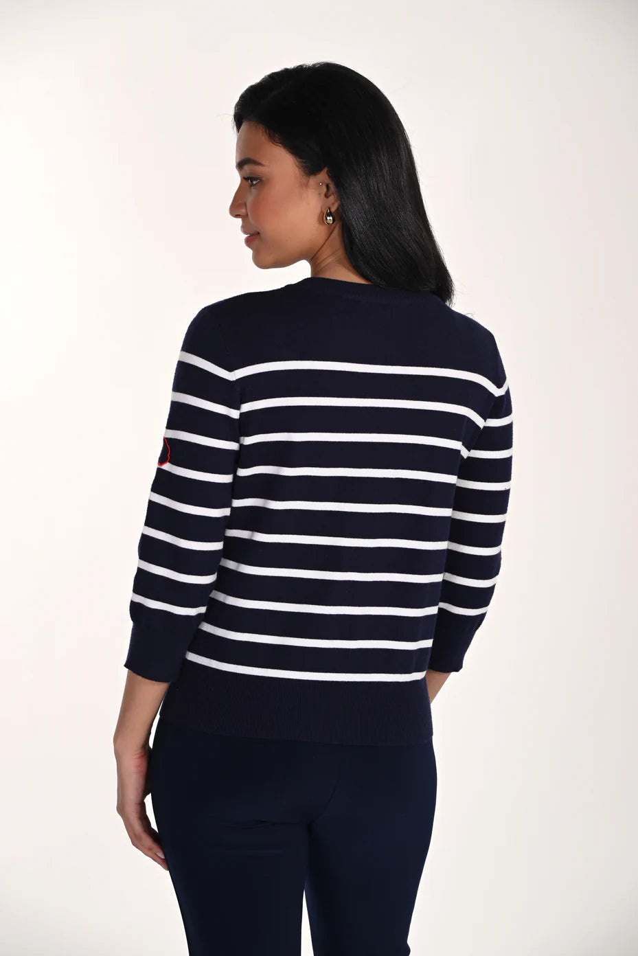 Frank Lyman Striped Floral Cardigan 266553 - Midnight/ White