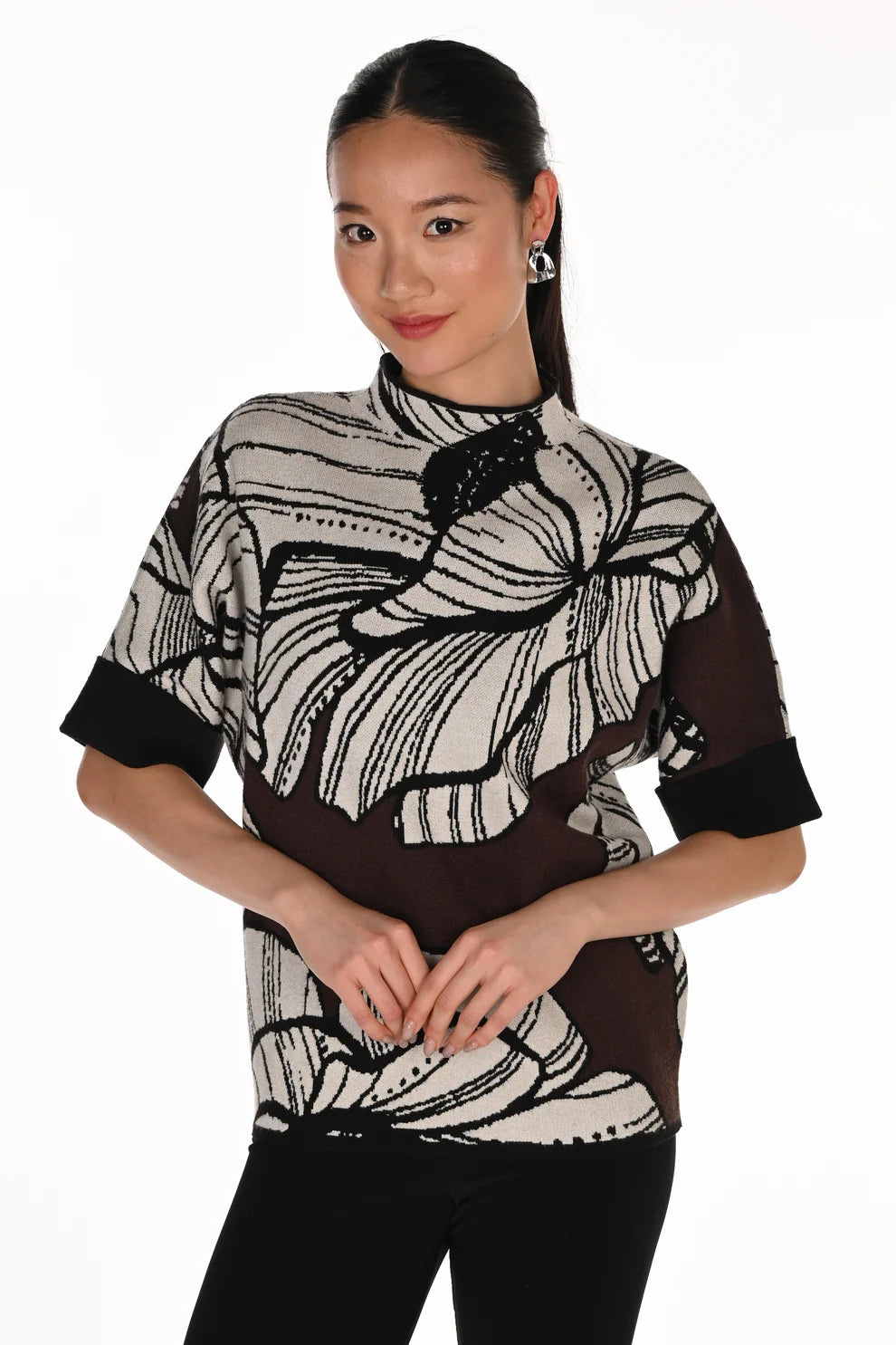Frank Lyman Knit Top - Brown/ Off White