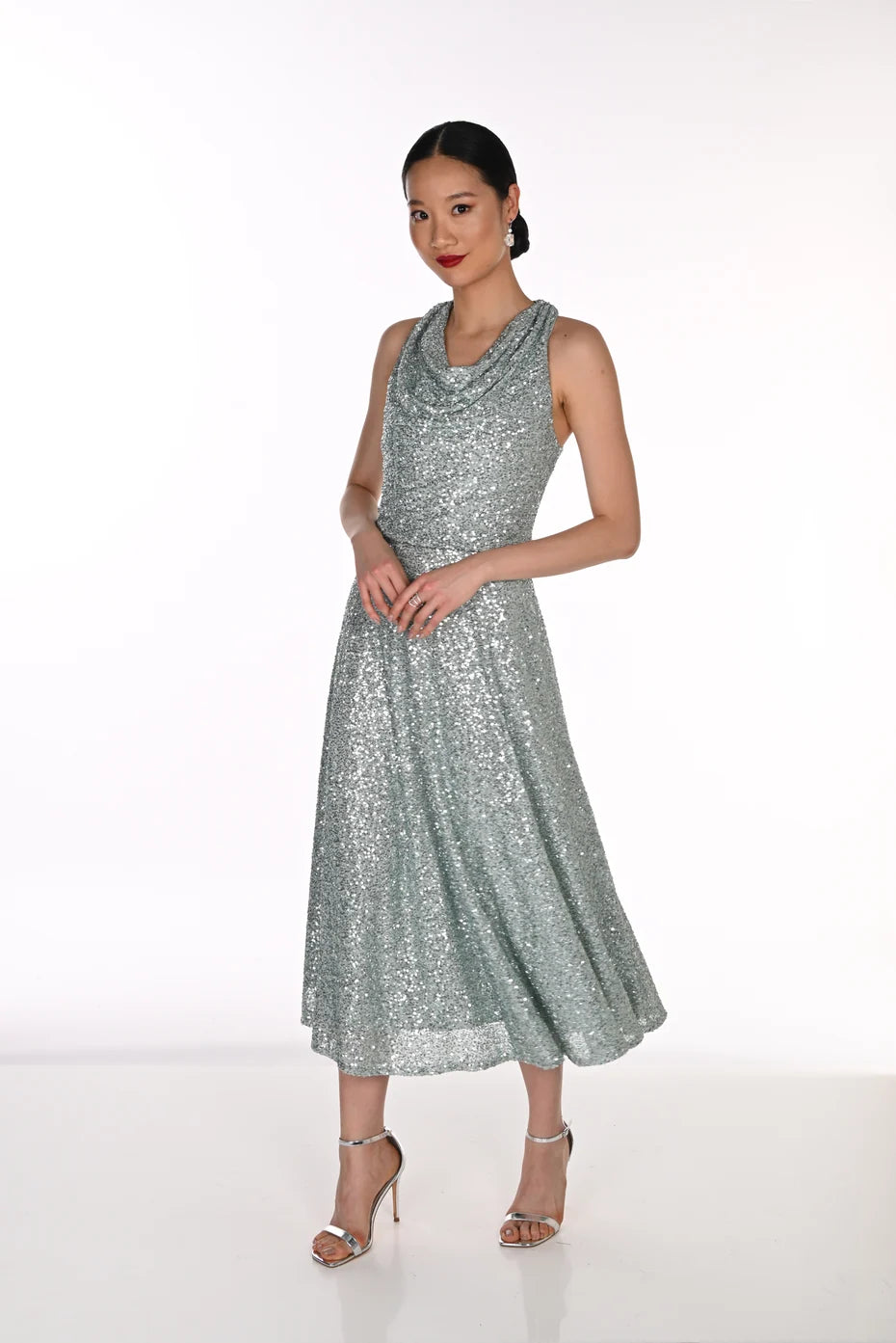 Frank Lyman Sequence Cowl Neck Dress - Sage